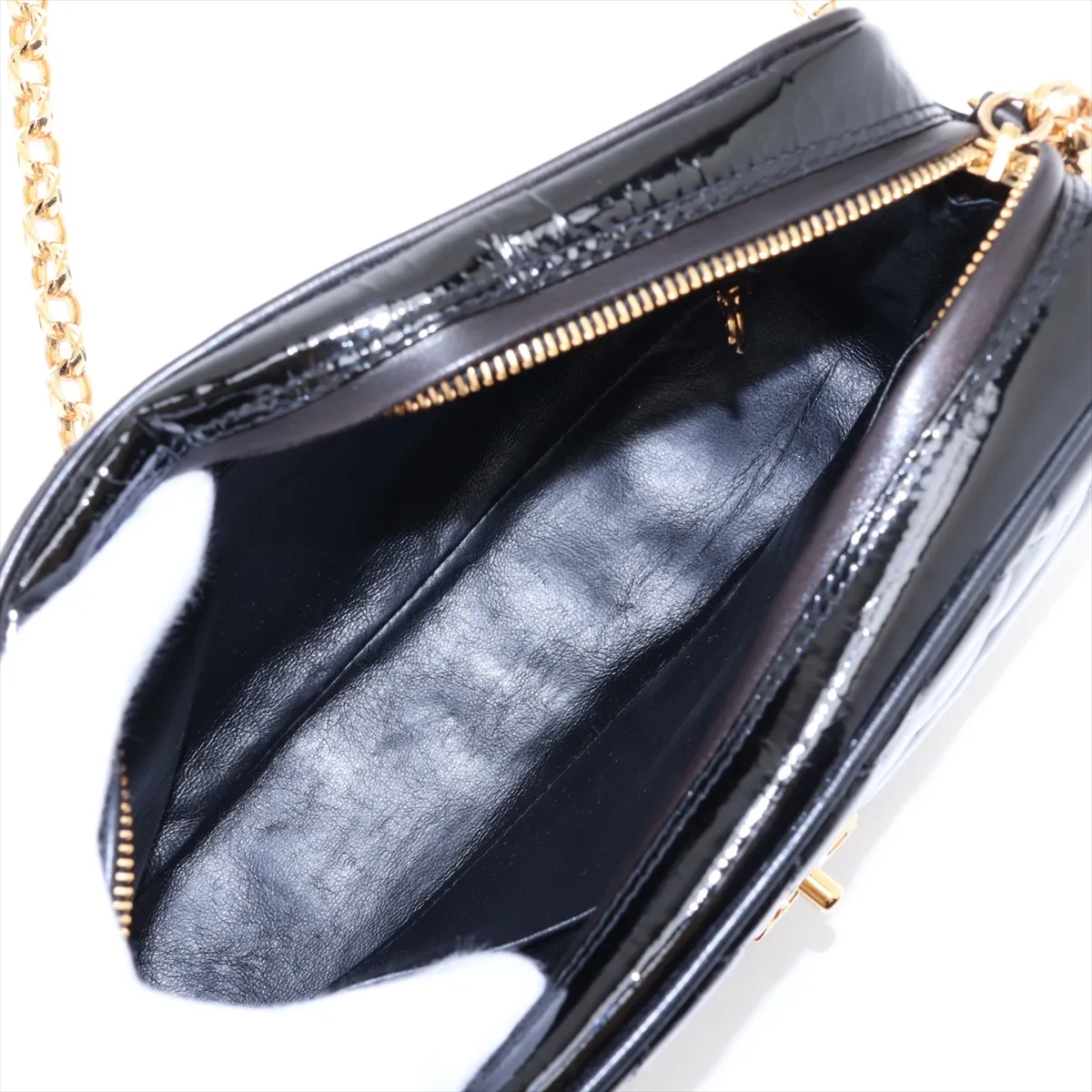 Matelassé Patent Leather Chain Shoulder Bag, Black with Gold Hardware, 2770222, Series 2 — view 6
