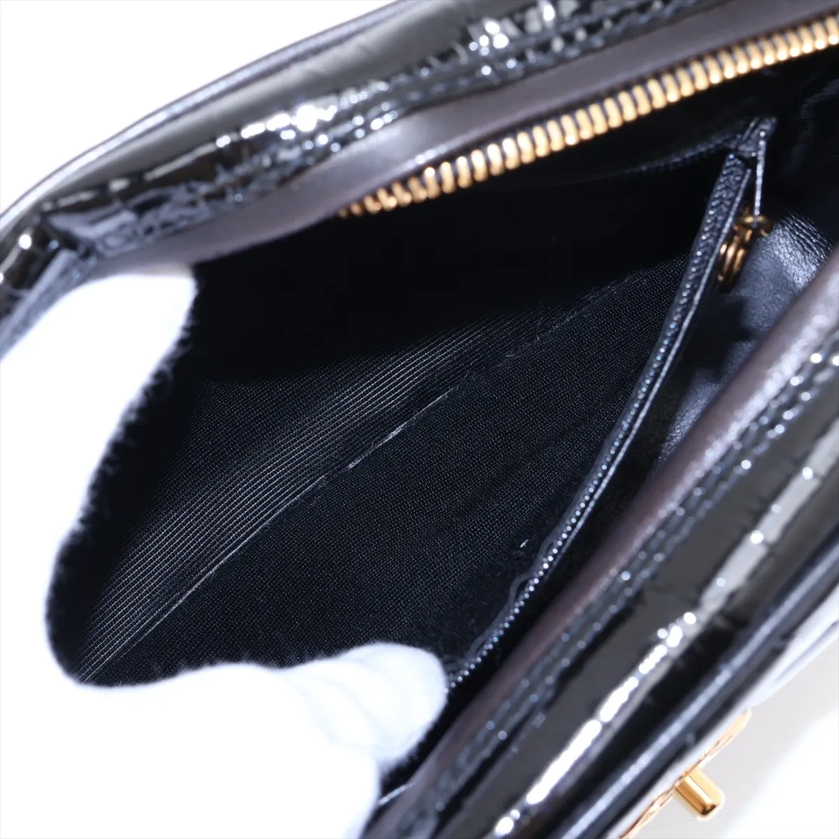 Matelassé Patent Leather Chain Shoulder Bag, Black with Gold Hardware, 2770222, Series 2 — view 7