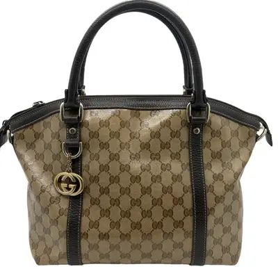 GG Crystal Canvas Leather Tote Bag Handbag