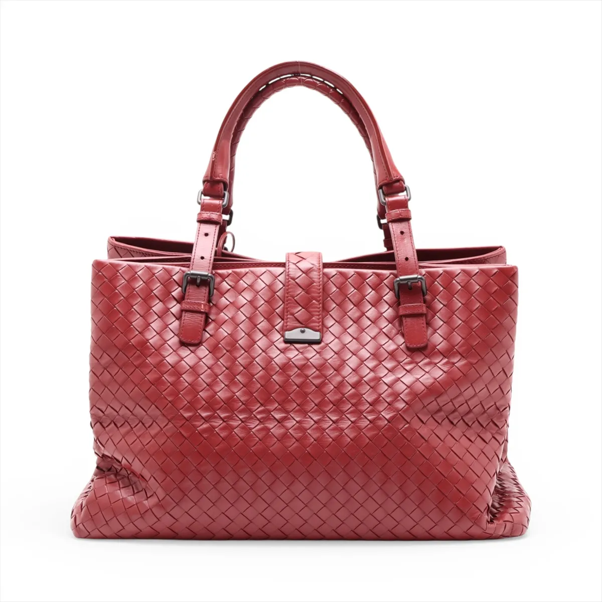 Intrecciato Roma Leather Tote Bag, Red — view 2
