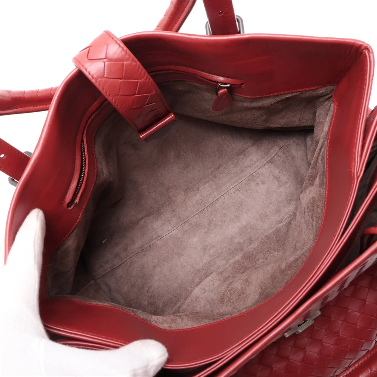 Intrecciato Roma Leather Tote Bag, Red — view 7