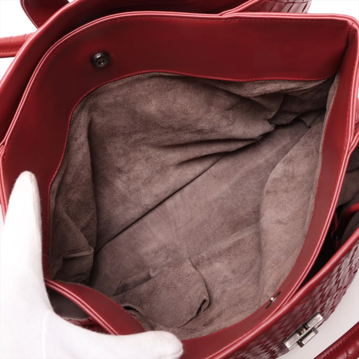 Intrecciato Roma Leather Tote Bag, Red — view 9