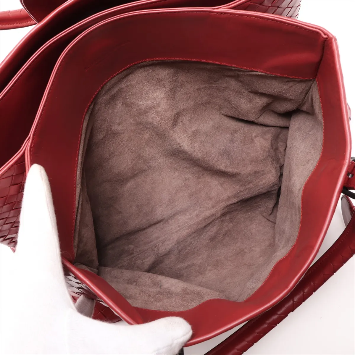 Intrecciato Roma Leather Tote Bag, Red — view 10