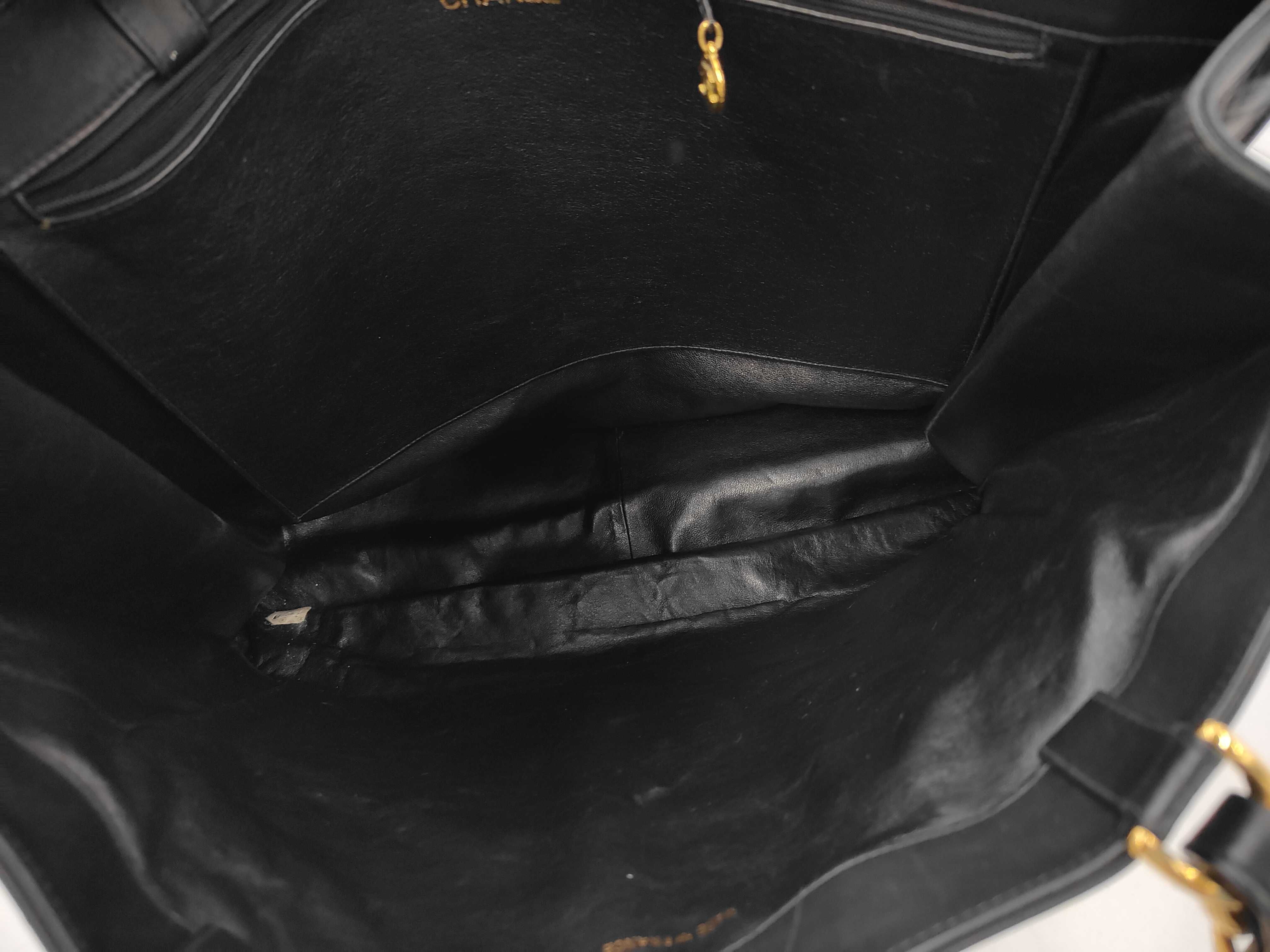 Coco Mark Thick Chain Tote Bag, Black, Chain Shoulder Bag, with Sticker. — view 8