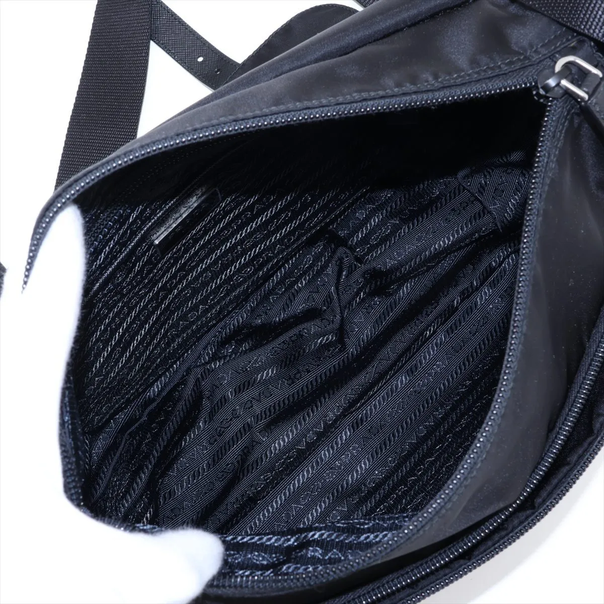 Tessuto Nylon x Leather Shoulder Bag, Black, 1BD671 — view 6