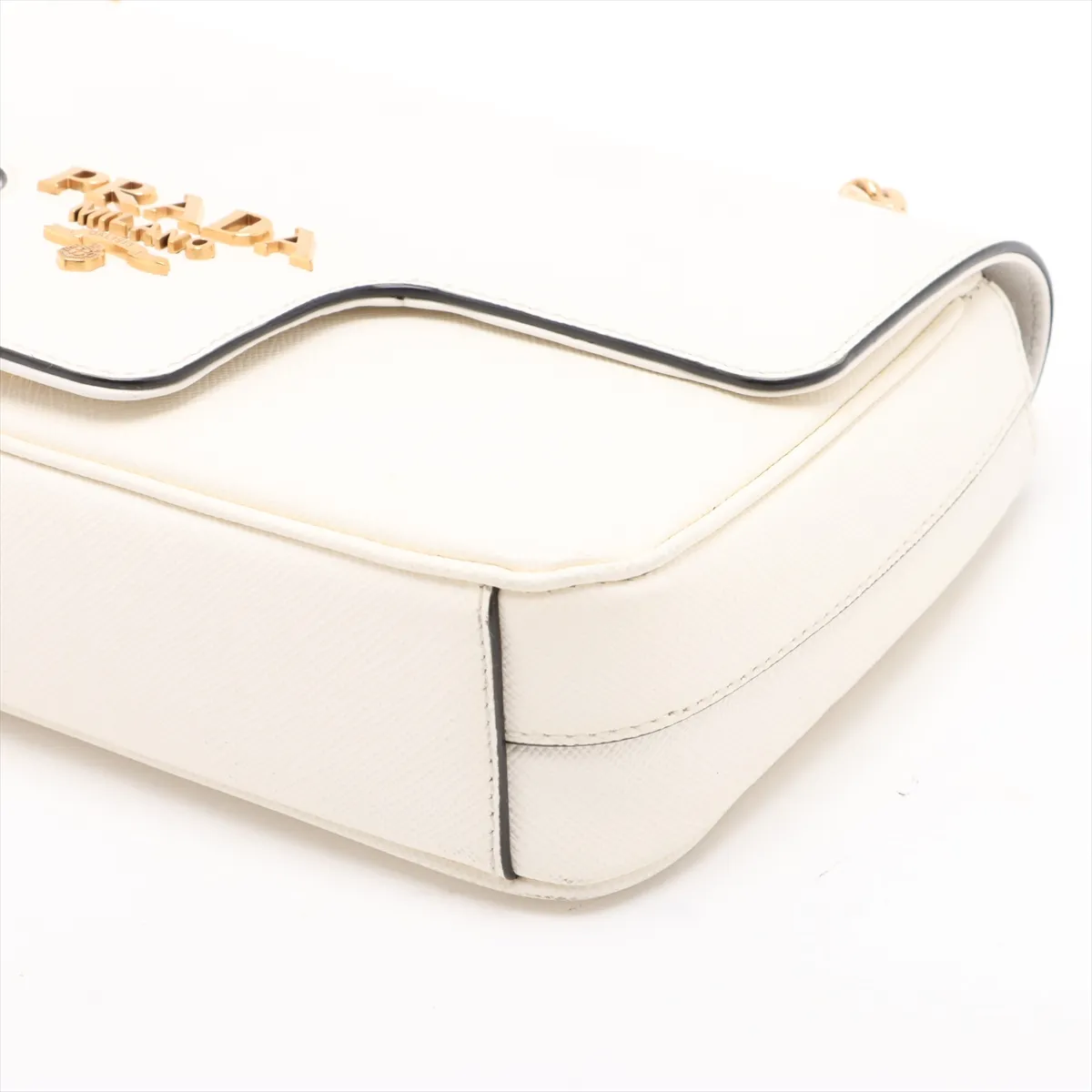 Saffiano Leather Chain Shoulder Bag White 1BD193 — view 3