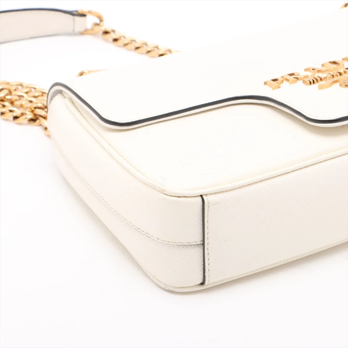 Saffiano Leather Chain Shoulder Bag White 1BD193 — view 4