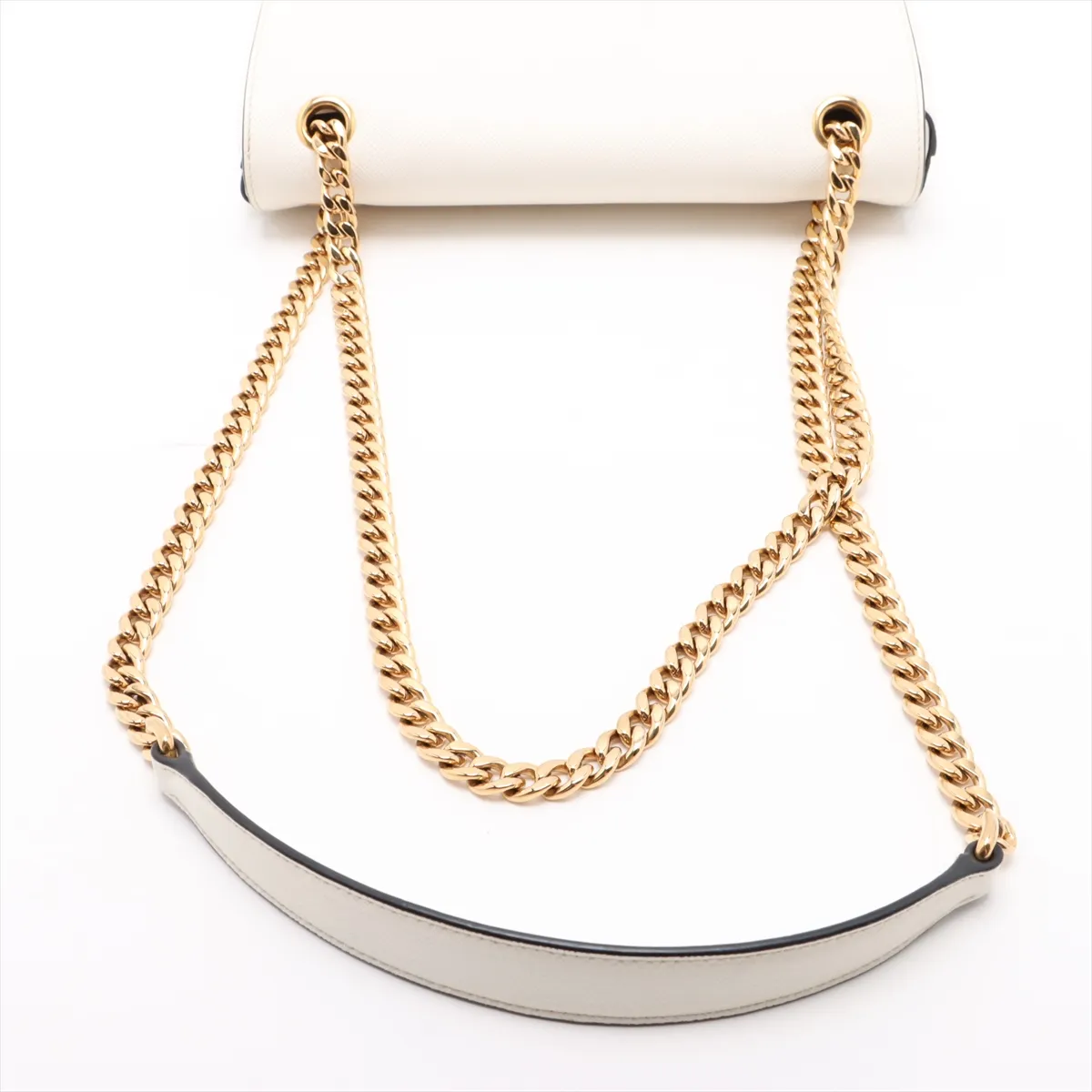 Saffiano Leather Chain Shoulder Bag White 1BD193 — view 5