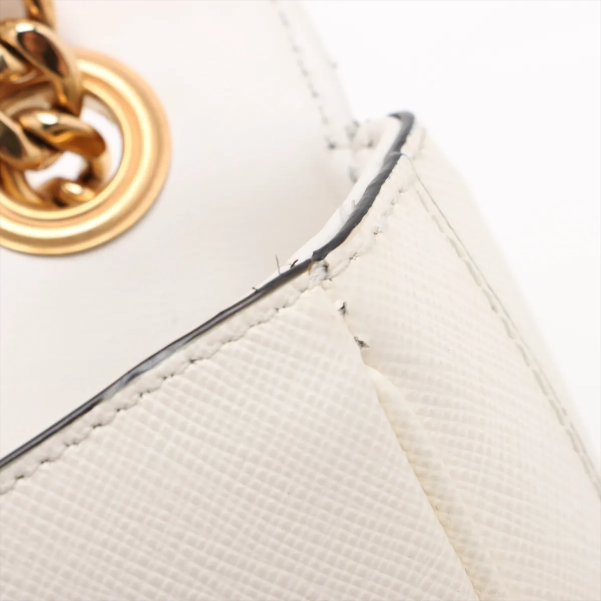 Saffiano Leather Chain Shoulder Bag White 1BD193 — view 10