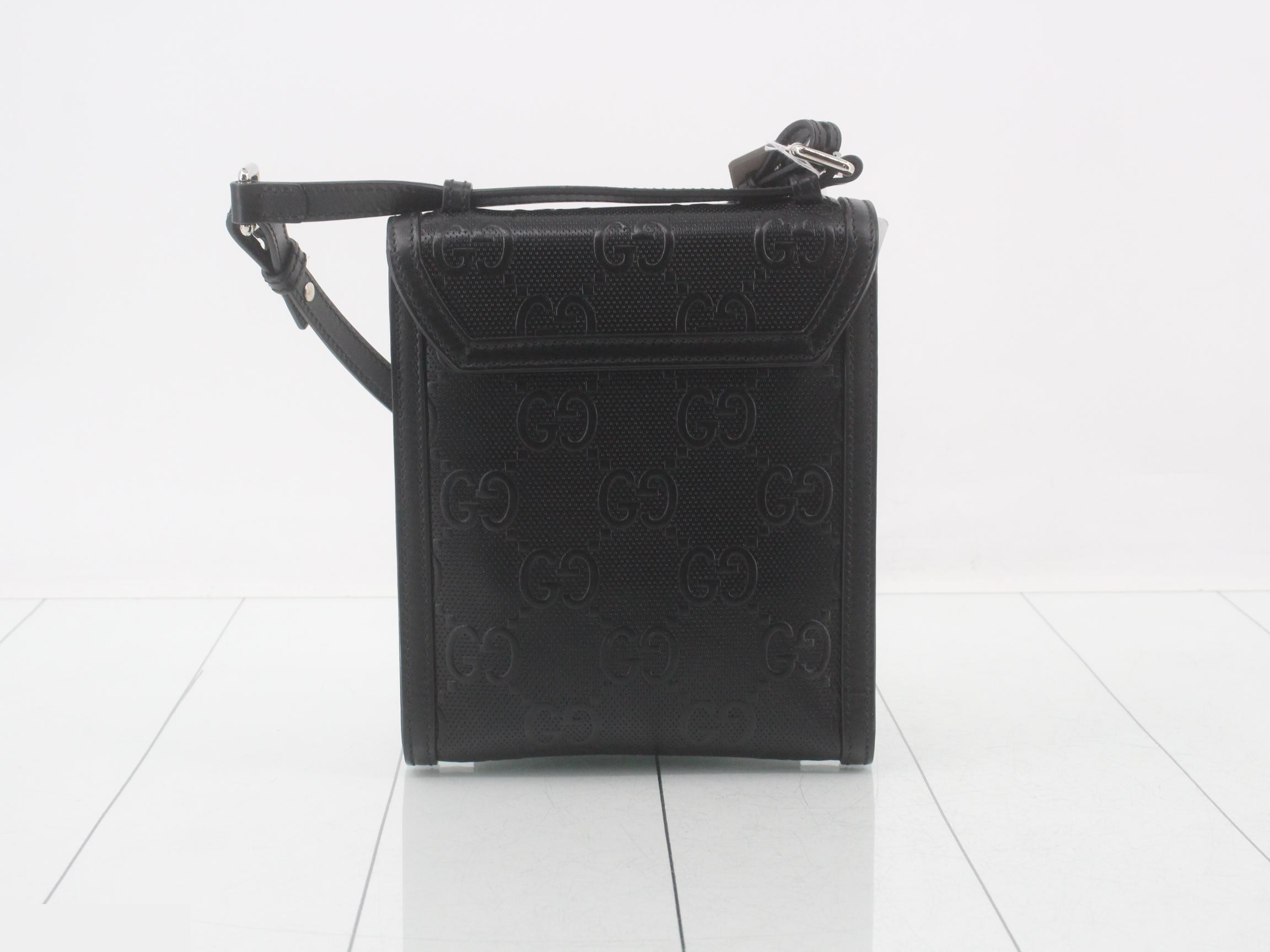 GG Embossed Leather Shoulder Bag, Black — view 2