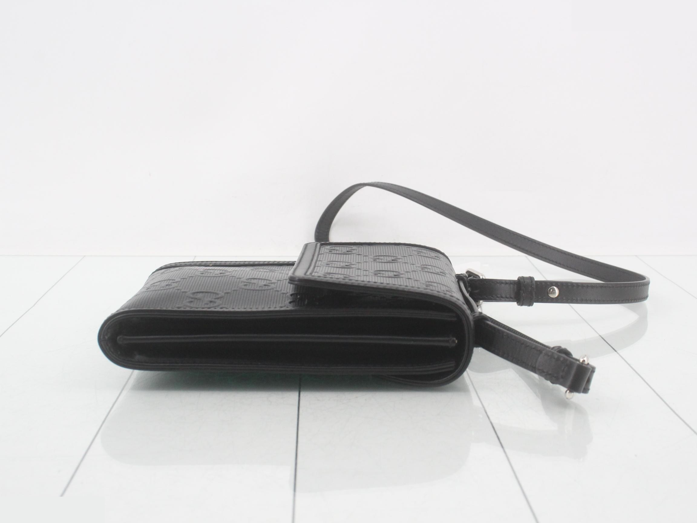 GG Embossed Leather Shoulder Bag, Black — view 3