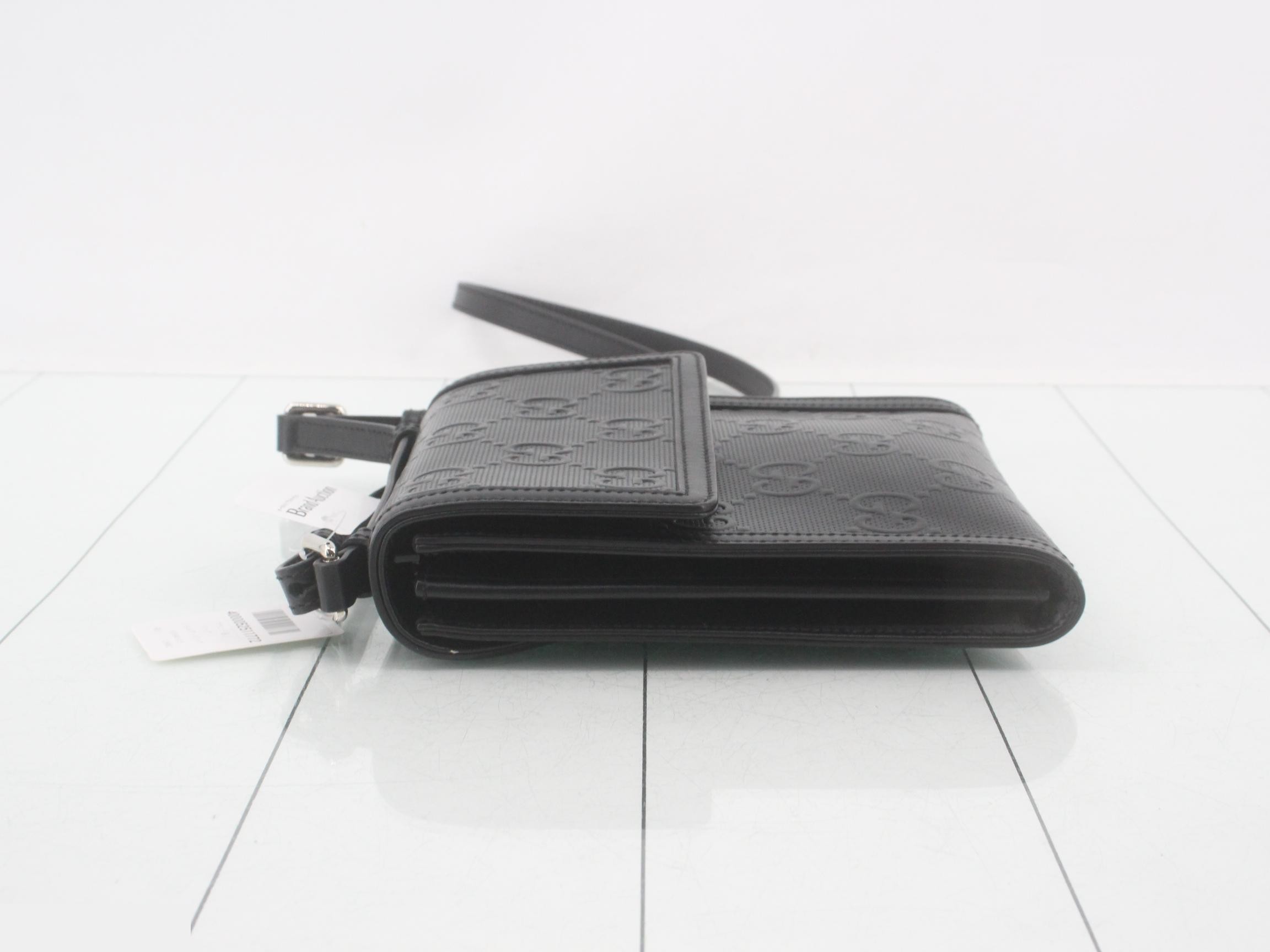 GG Embossed Leather Shoulder Bag, Black — view 4