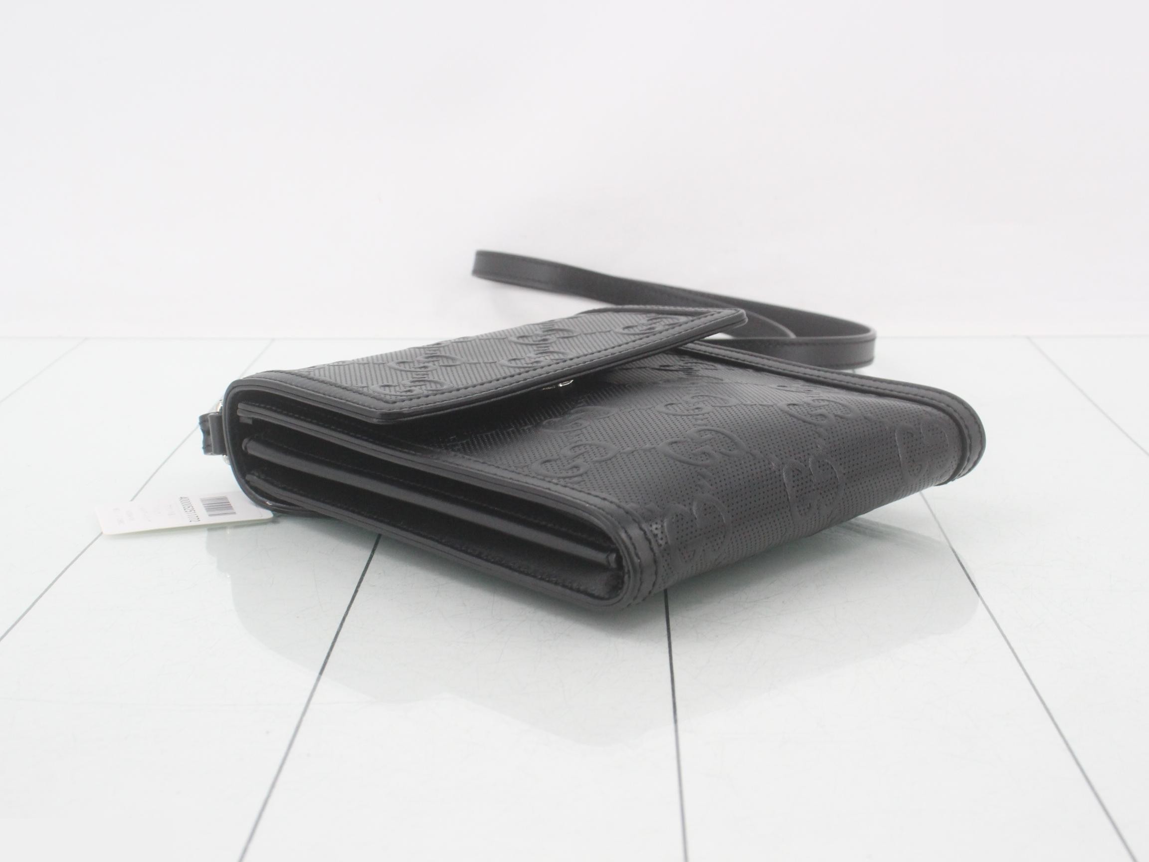 GG Embossed Leather Shoulder Bag, Black — view 5