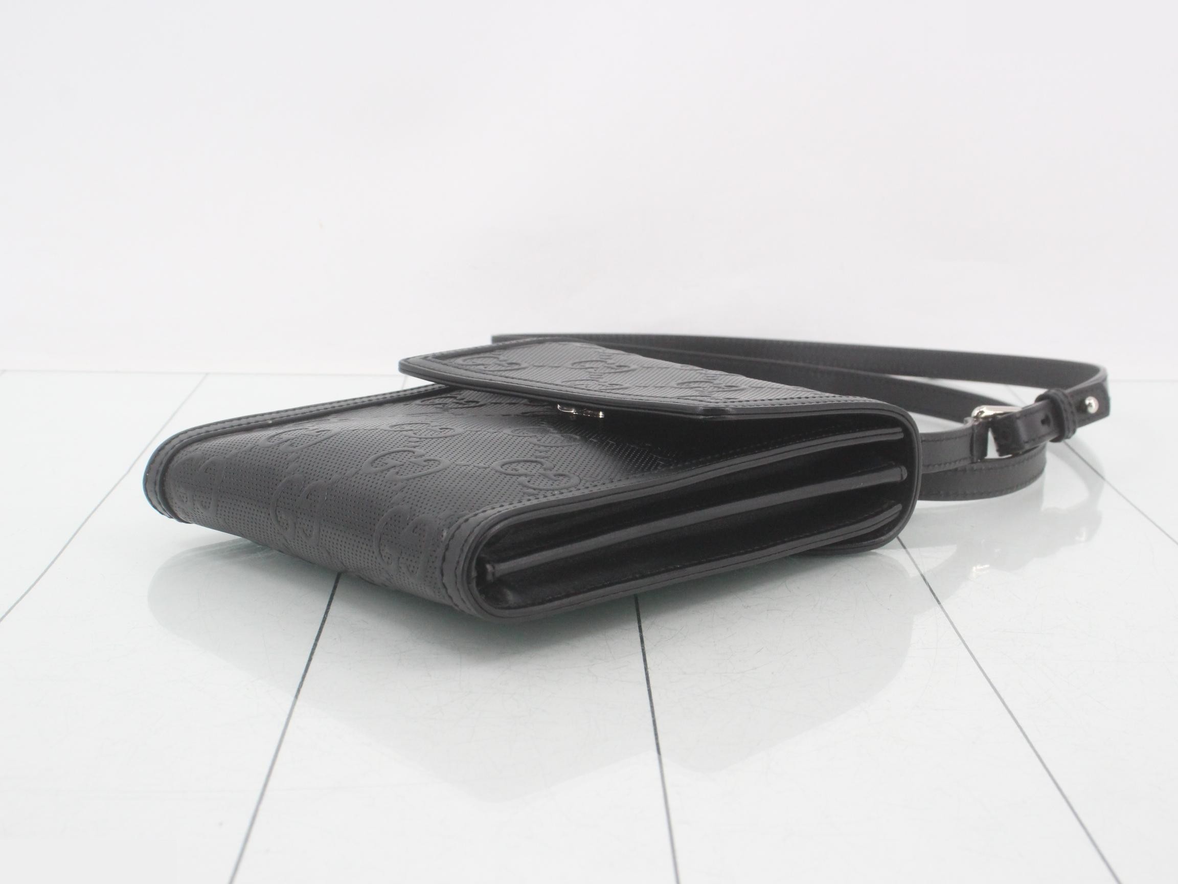 GG Embossed Leather Shoulder Bag, Black — view 6
