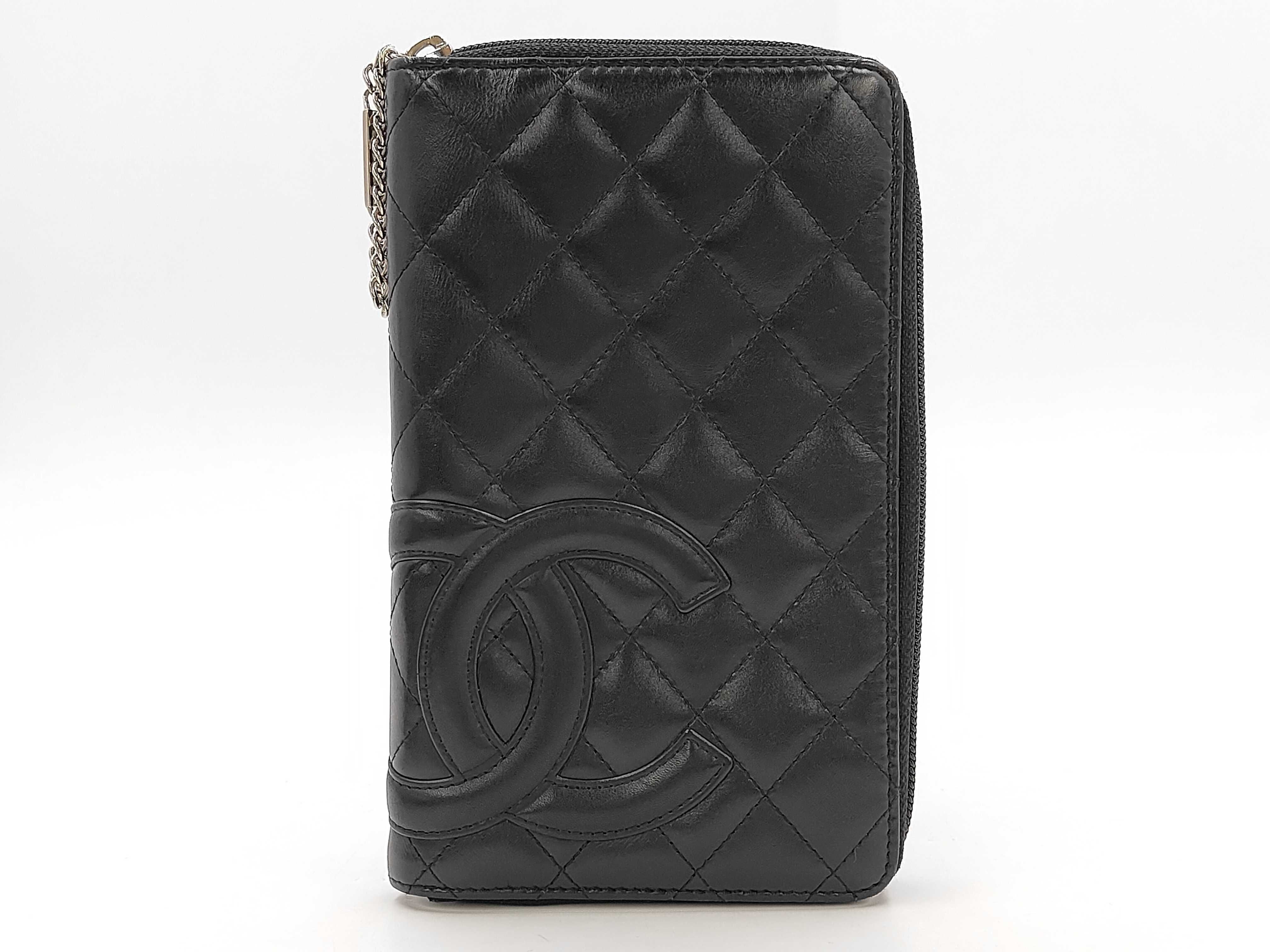 Cambon Line Zippy Wallet, Lambskin/Enamel, Black, Silver Hardware