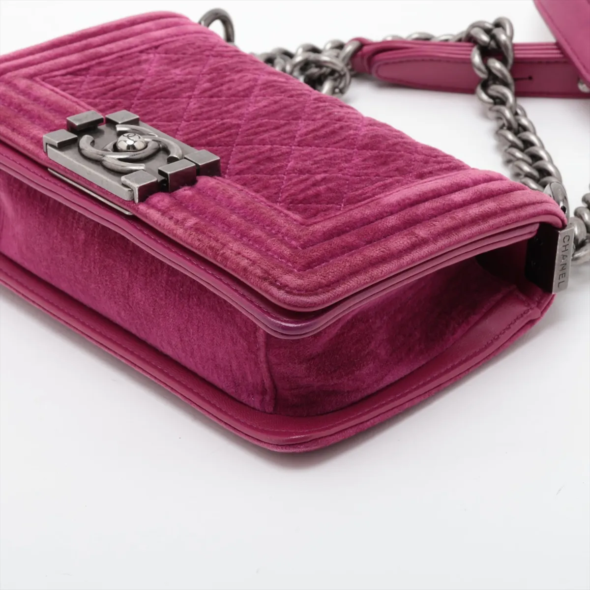 Boy Chanel 20 Small Velour x Leather Chain Shoulder Bag, Purple, Gunmetal Hardware, 17329908, Serial Number 17, A67085 — view 3