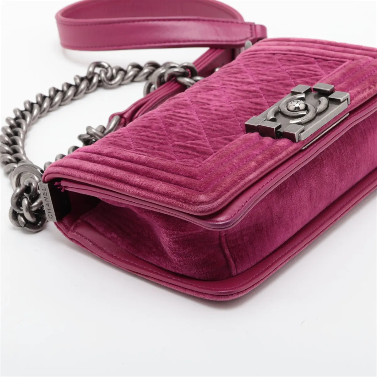 Boy Chanel 20 Small Velour x Leather Chain Shoulder Bag, Purple, Gunmetal Hardware, 17329908, Serial Number 17, A67085 — view 4