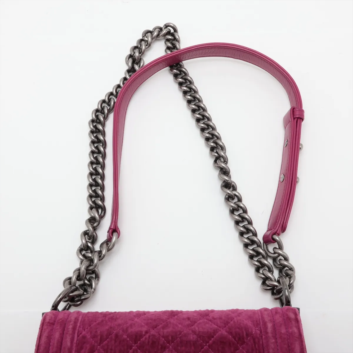 Boy Chanel 20 Small Velour x Leather Chain Shoulder Bag, Purple, Gunmetal Hardware, 17329908, Serial Number 17, A67085 — view 6