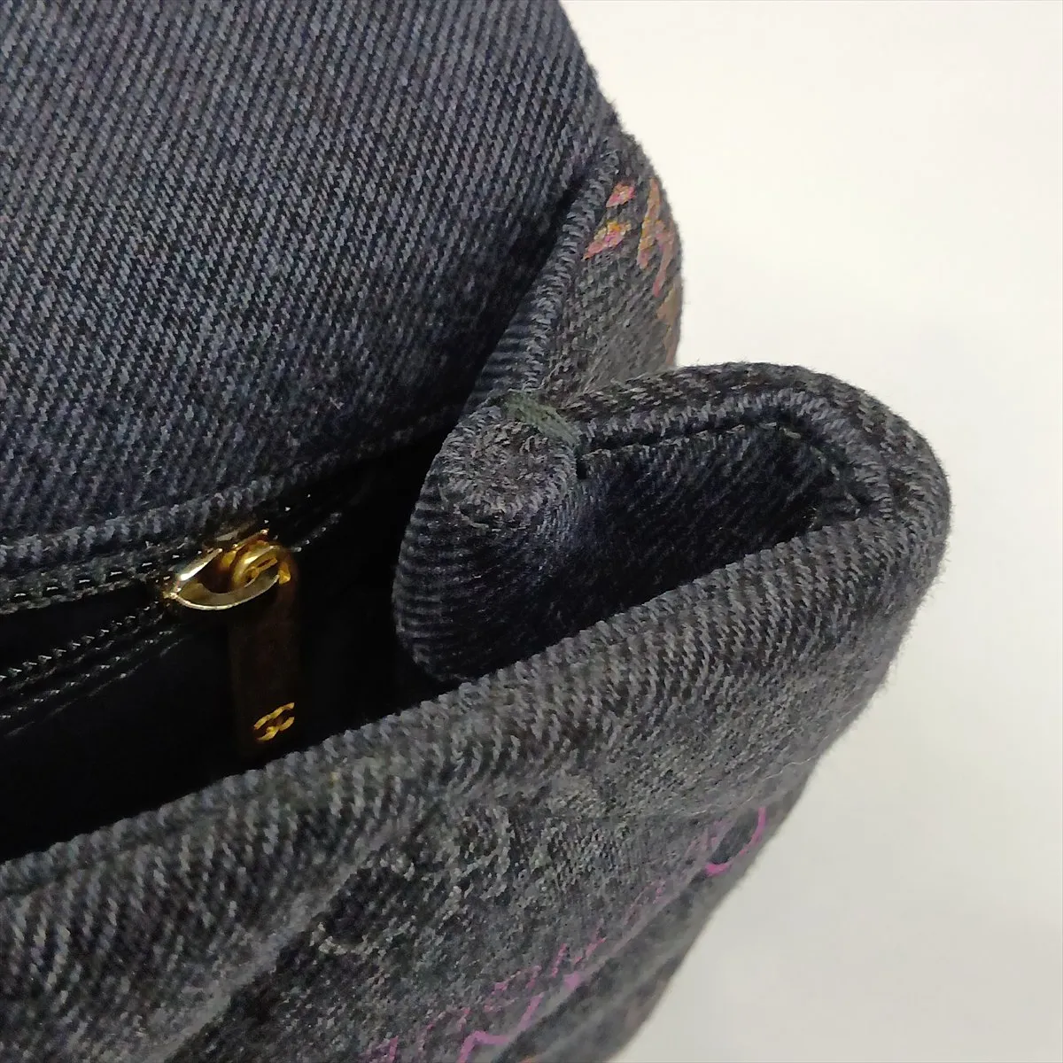 Matelassé Denim Chain Shoulder Bag, Black with Gold Hardware, L2N25K60, Random Plate — view 12