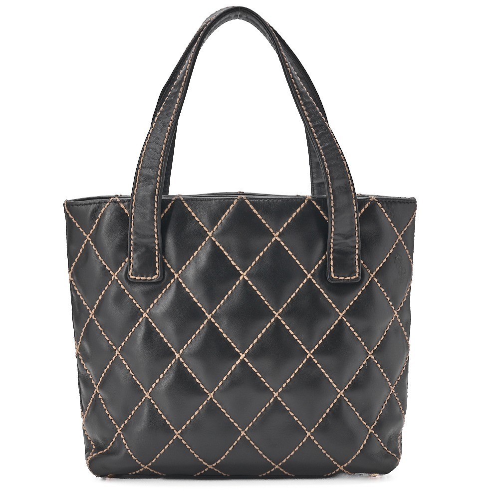 Calfskin Wild Stitch Handbag, Black x Beige — view 4