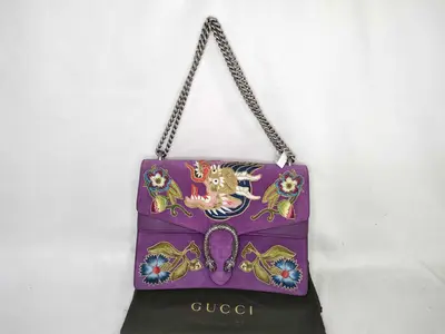 ID- Cowskin Suede Dionysus Purple 30cm Shoulder Bag SHW