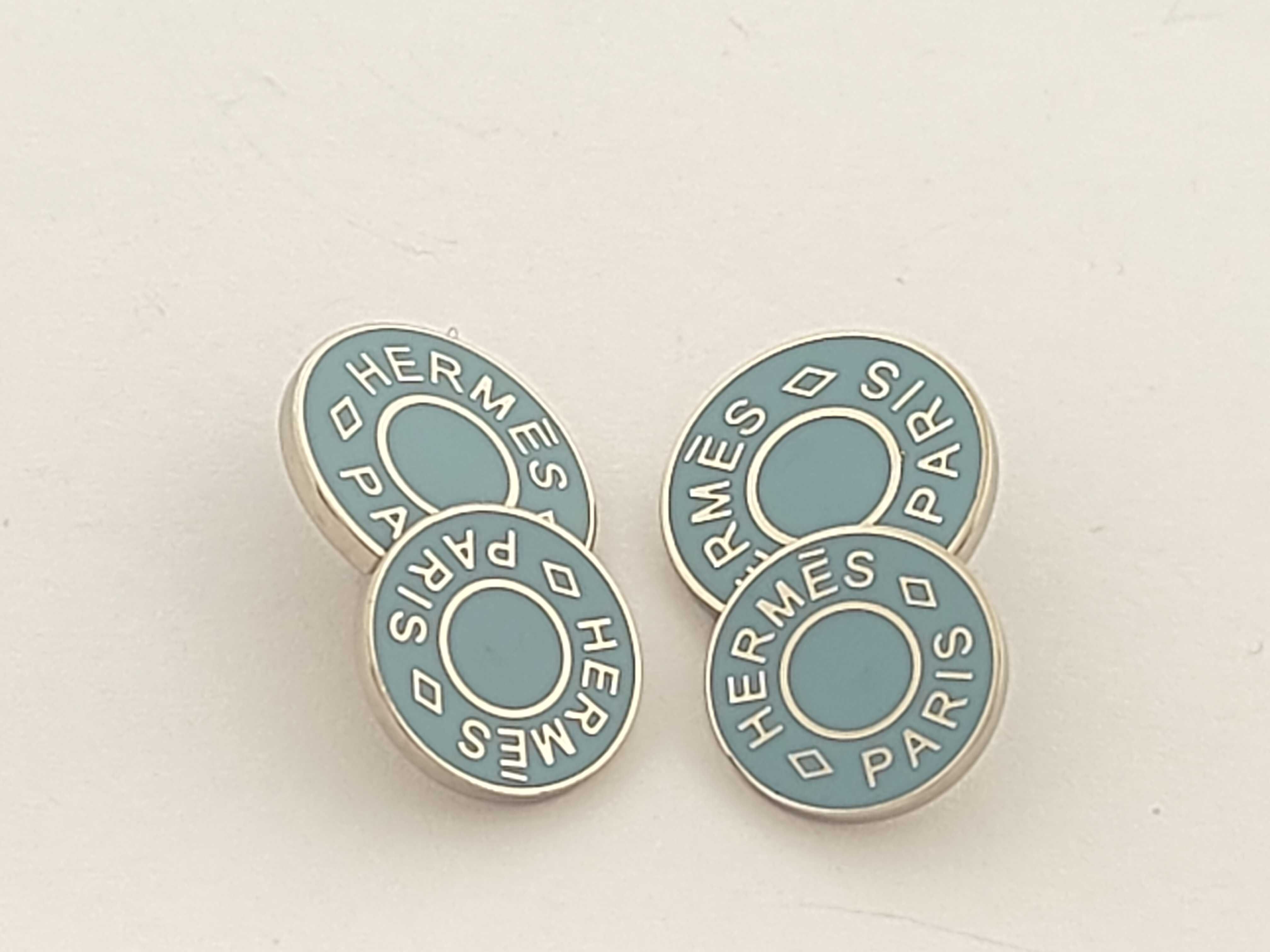 Sellier Cufflinks, Light Blue, Silver Hardware, Hermes Tie Clip & Cufflinks