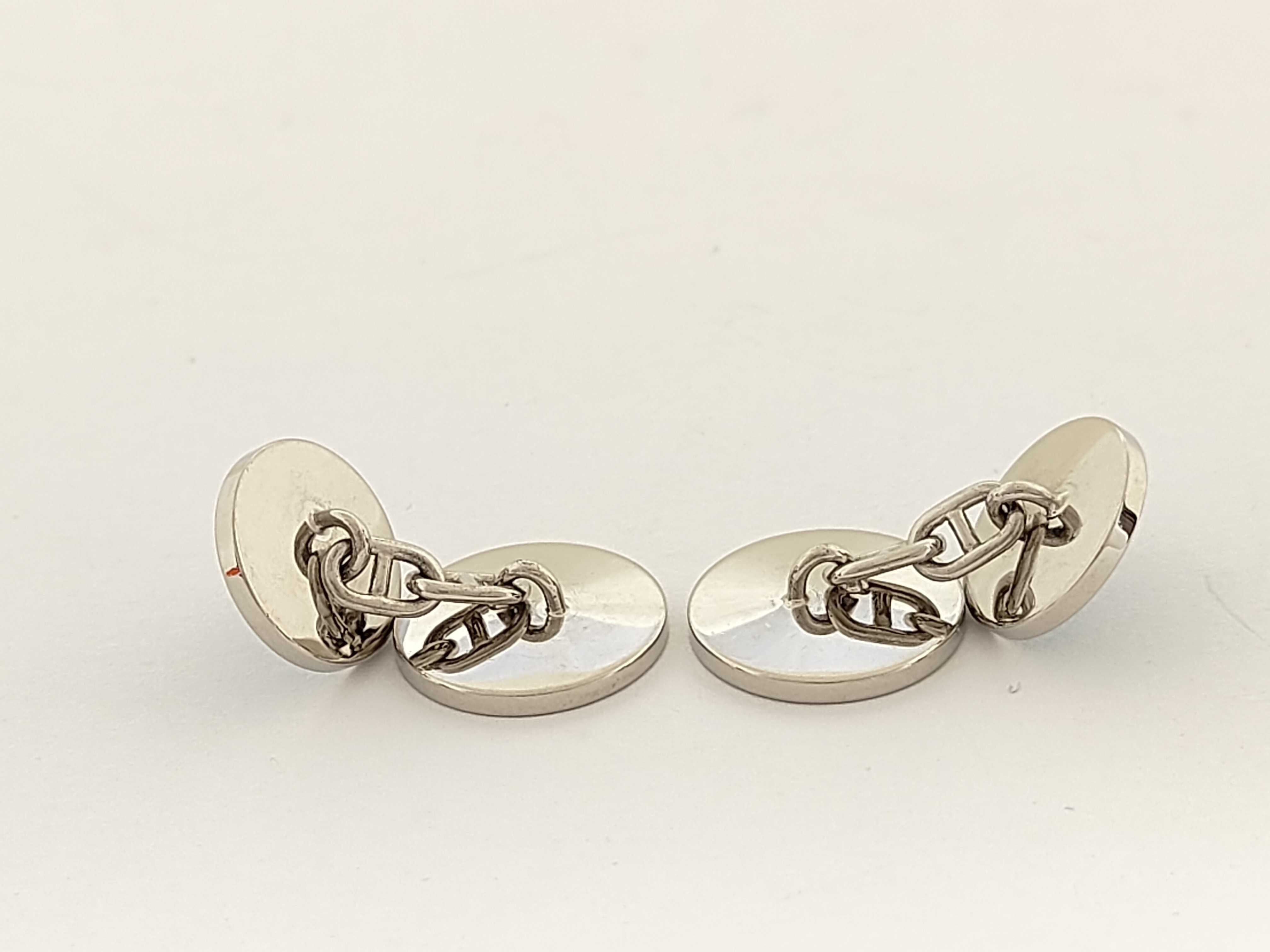 Sellier Cufflinks, Light Blue, Silver Hardware, Hermes Tie Clip & Cufflinks — view 3