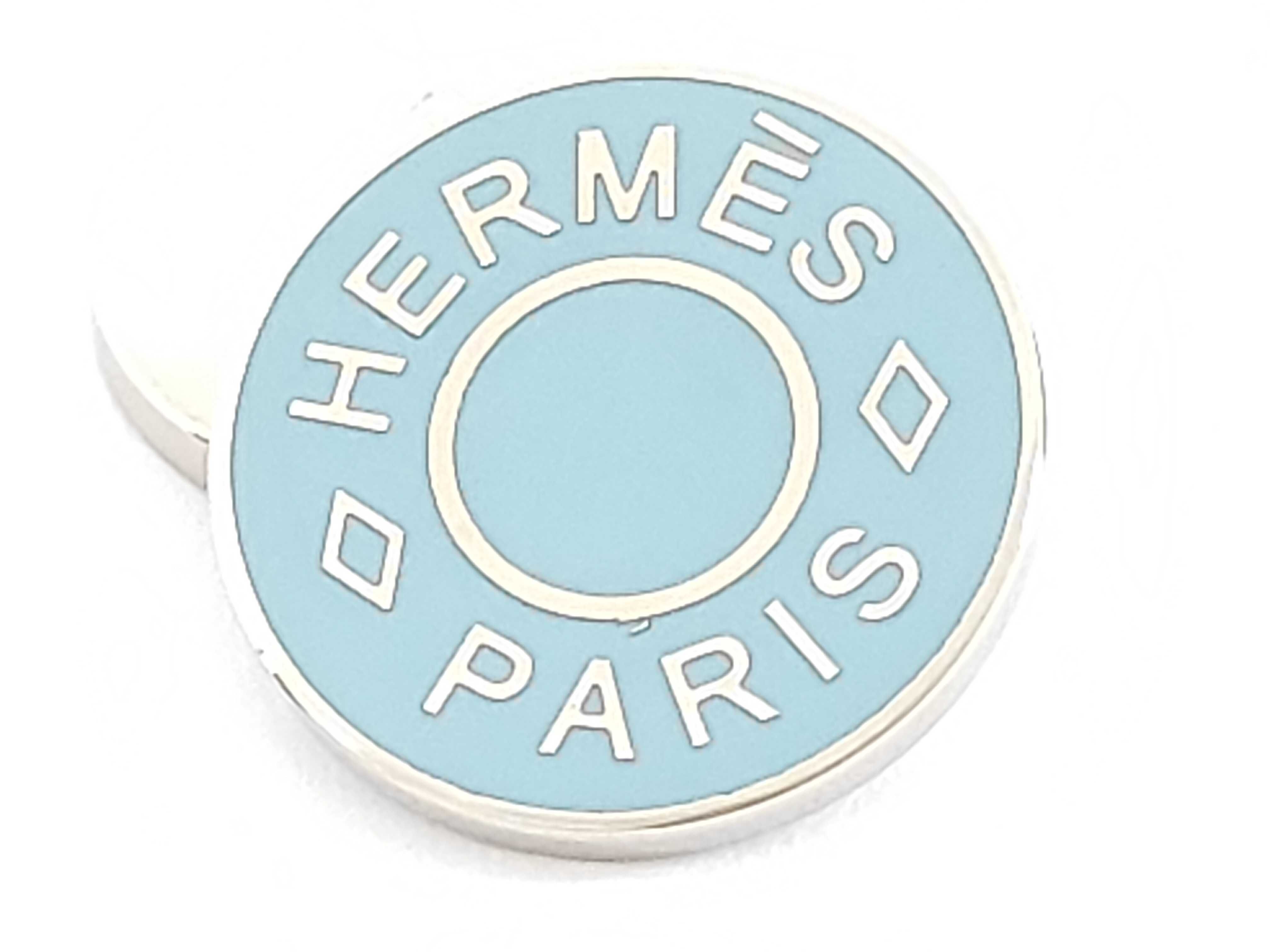 Sellier Cufflinks, Light Blue, Silver Hardware, Hermes Tie Clip & Cufflinks — view 7