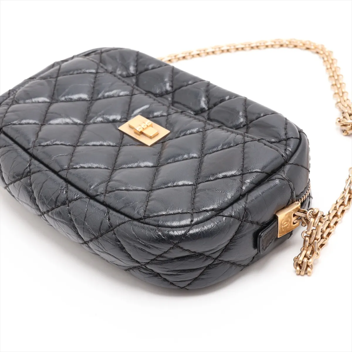 2.55 Vintage Calfskin Chain Shoulder Bag, Black with Gold Hardware, 26683442, serial number in the 26 range. — view 3