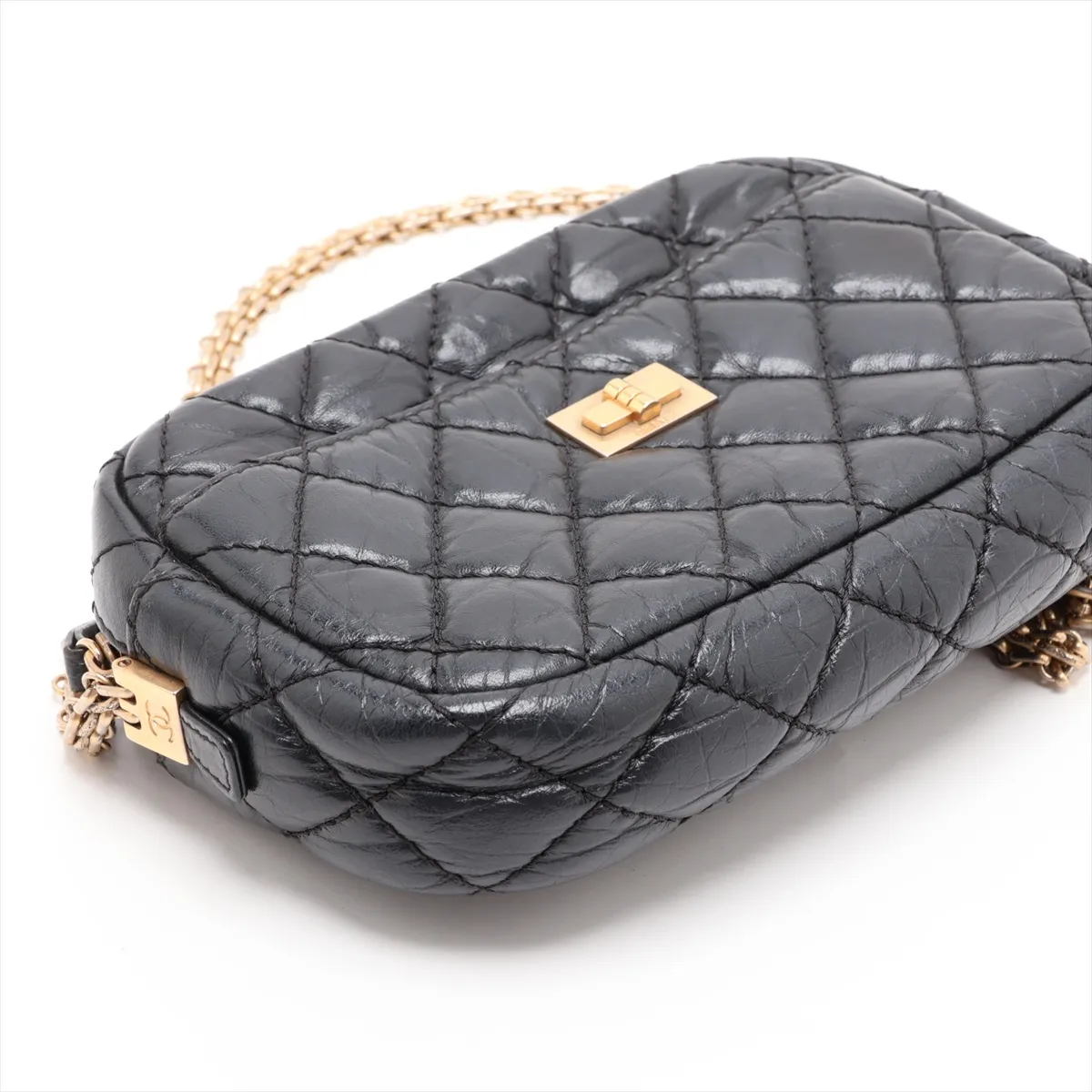 2.55 Vintage Calfskin Chain Shoulder Bag, Black with Gold Hardware, 26683442, serial number in the 26 range. — view 4