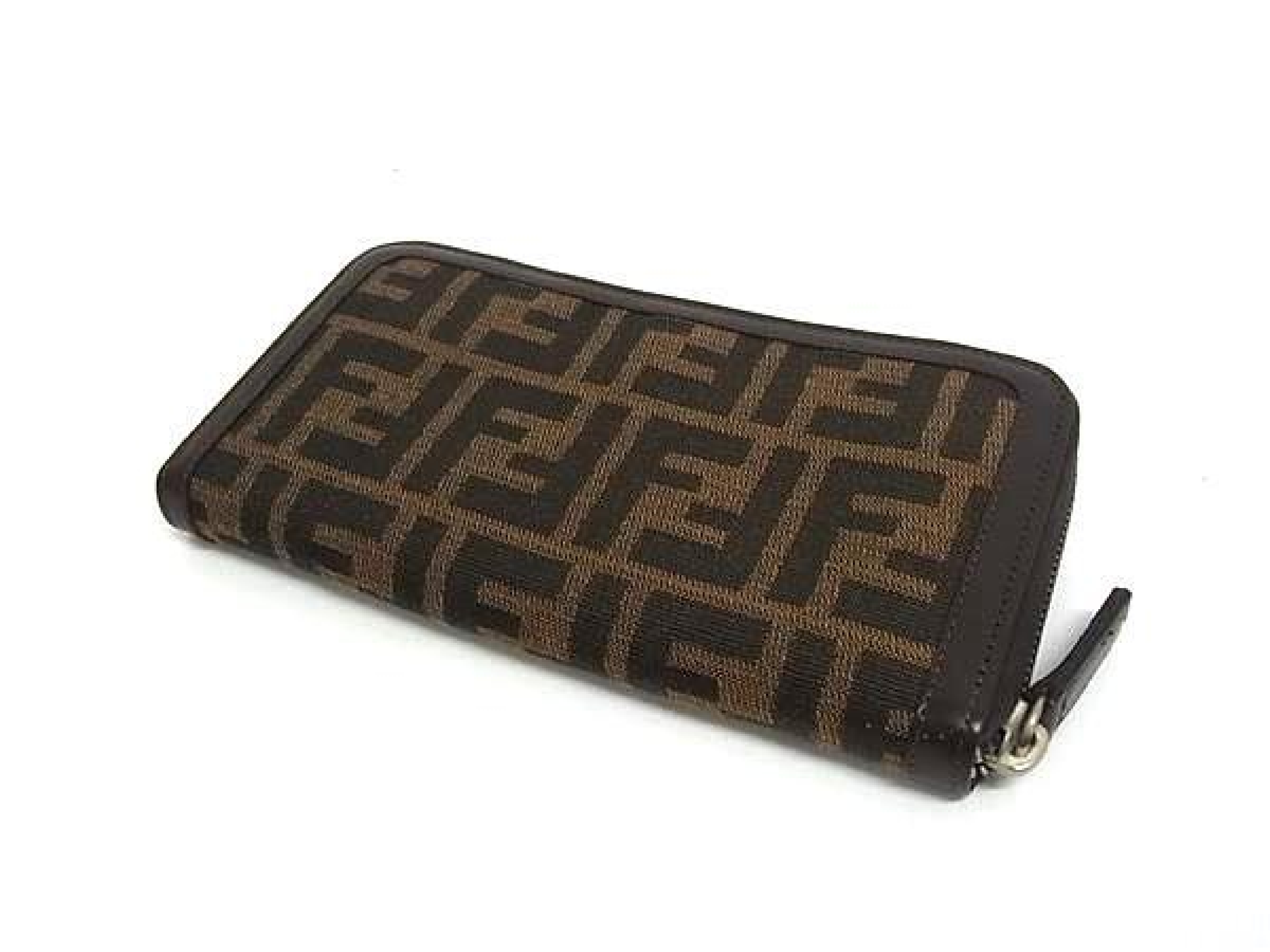 Zucca pattern canvas round zipper long wallet, billfold, coin purse, card slots, brown, HE1624 wallet — view 2