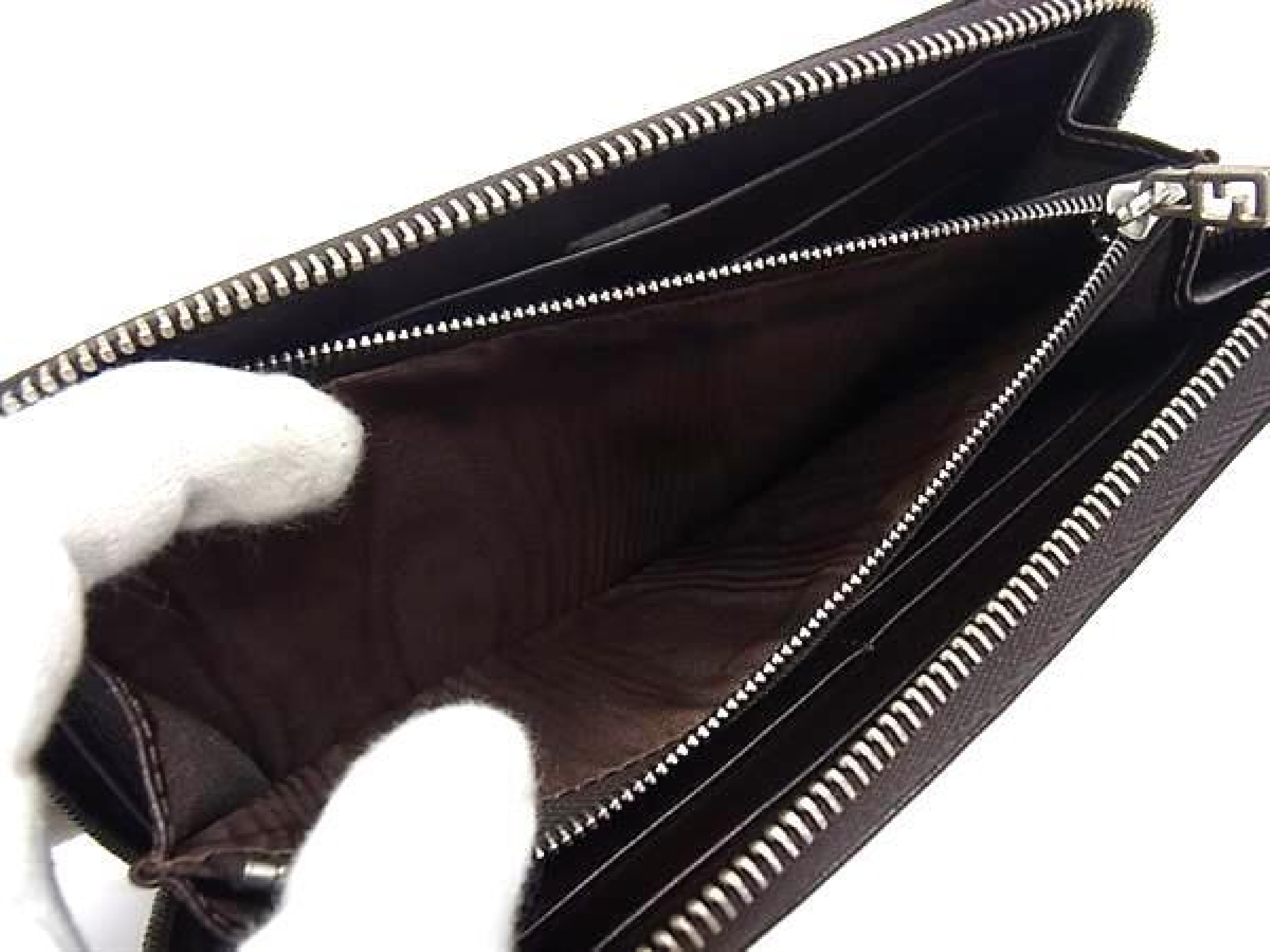 Zucca pattern canvas round zipper long wallet, billfold, coin purse, card slots, brown, HE1624 wallet — view 4