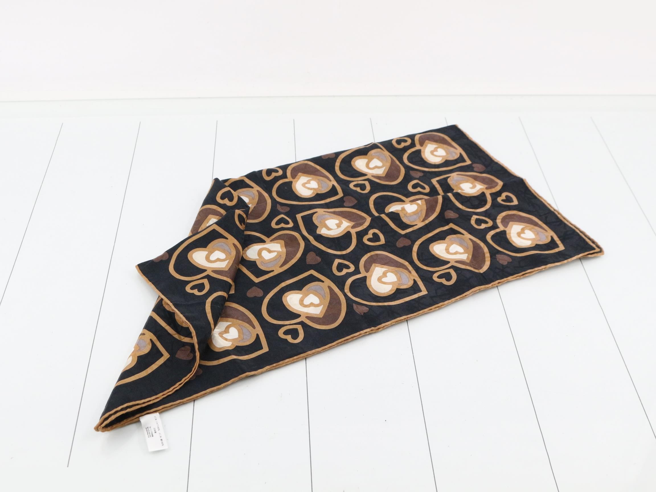 Scarf Heart Pattern Black Beige 100% Silk — view 3