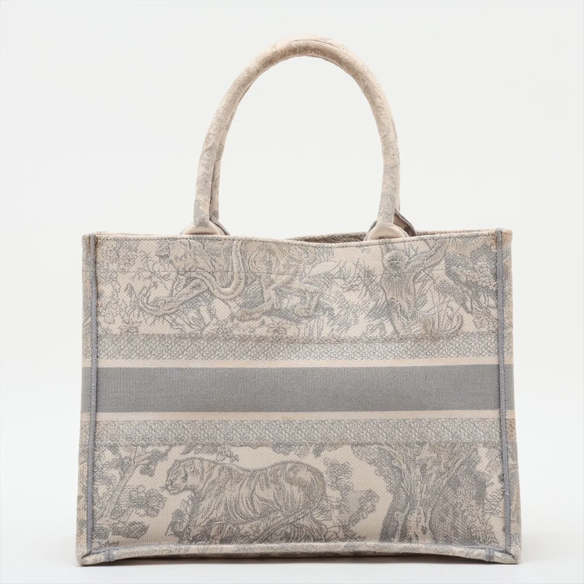 Toile de Jouy Embroidery Book Tote Medium Canvas Tote Bag, Gray — view 2