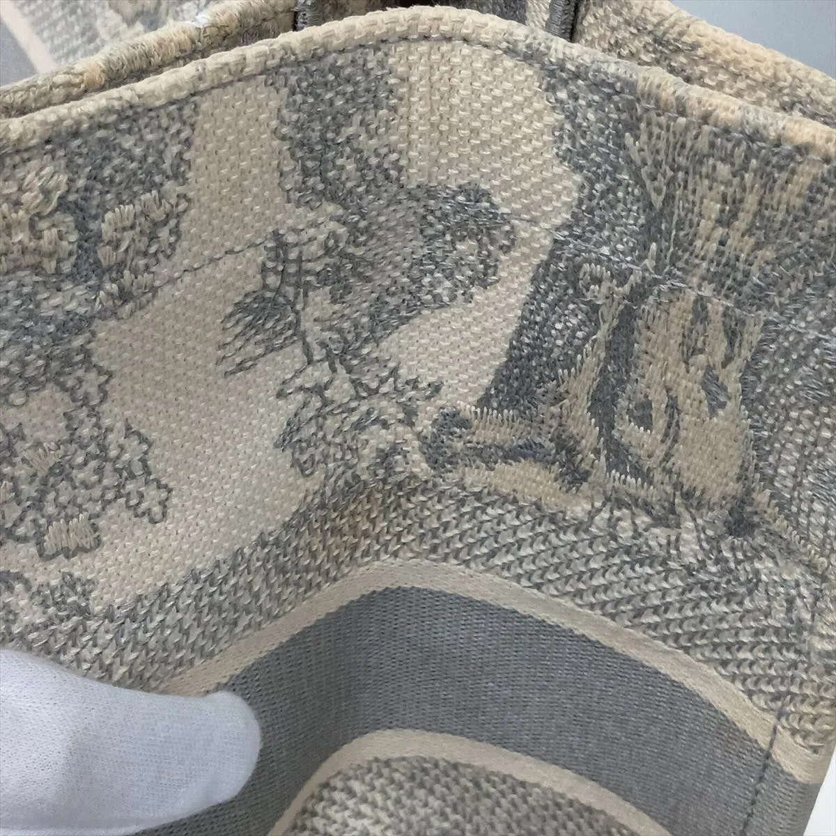 Toile de Jouy Embroidery Book Tote Medium Canvas Tote Bag, Gray — view 13