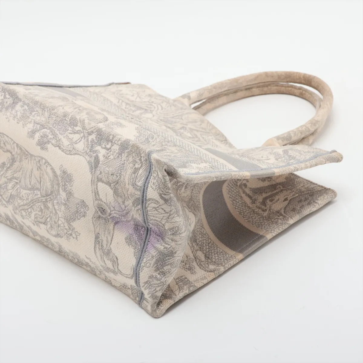 Toile de Jouy Embroidery Book Tote Medium Canvas Tote Bag, Gray — view 3