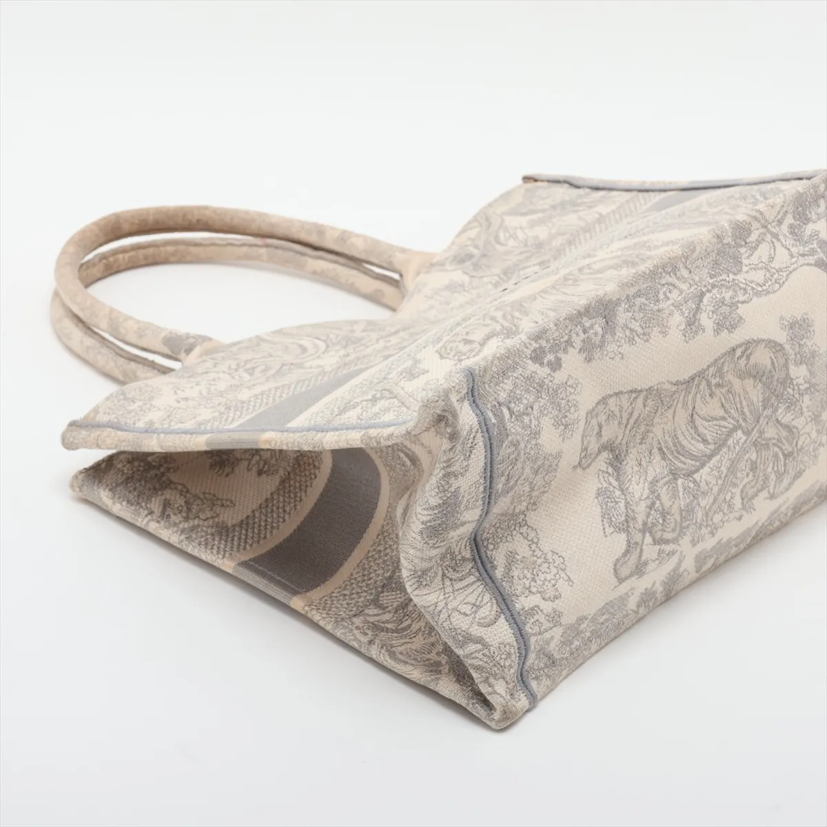 Toile de Jouy Embroidery Book Tote Medium Canvas Tote Bag, Gray — view 4