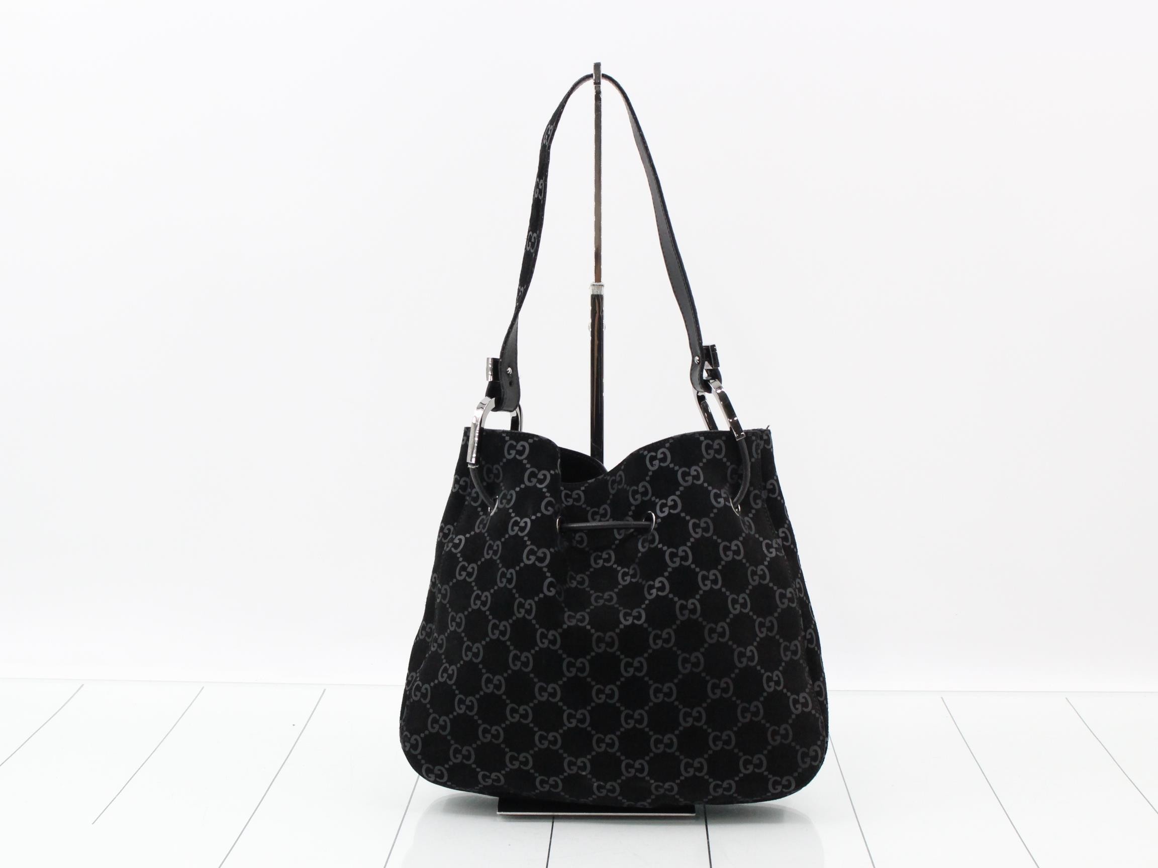 GG pattern one-shoulder bag, suede, black, 001 3748 — view 2