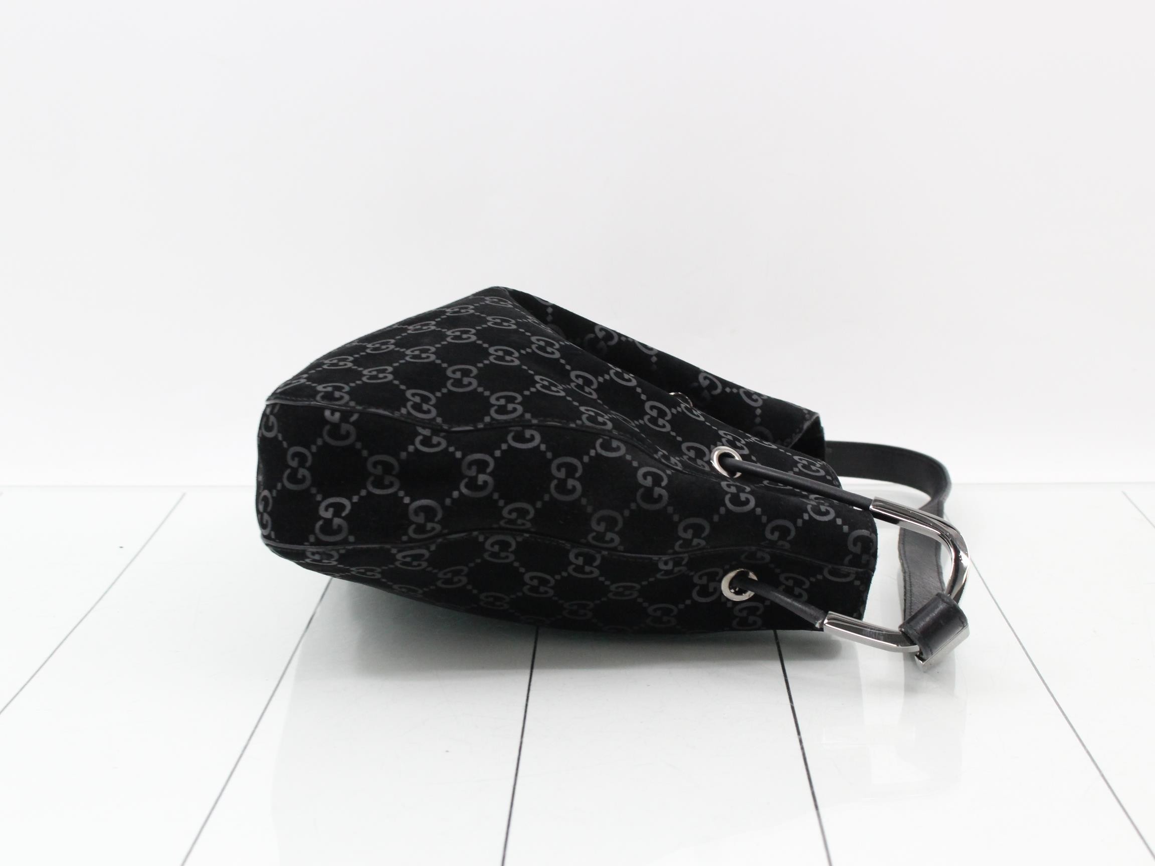 GG pattern one-shoulder bag, suede, black, 001 3748 — view 3