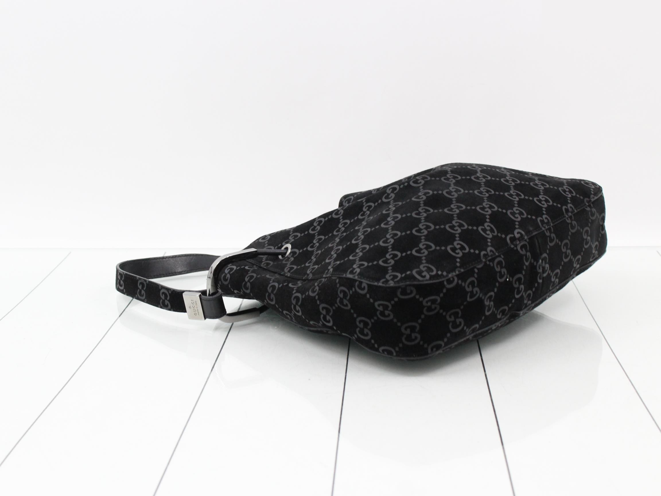 GG pattern one-shoulder bag, suede, black, 001 3748 — view 5