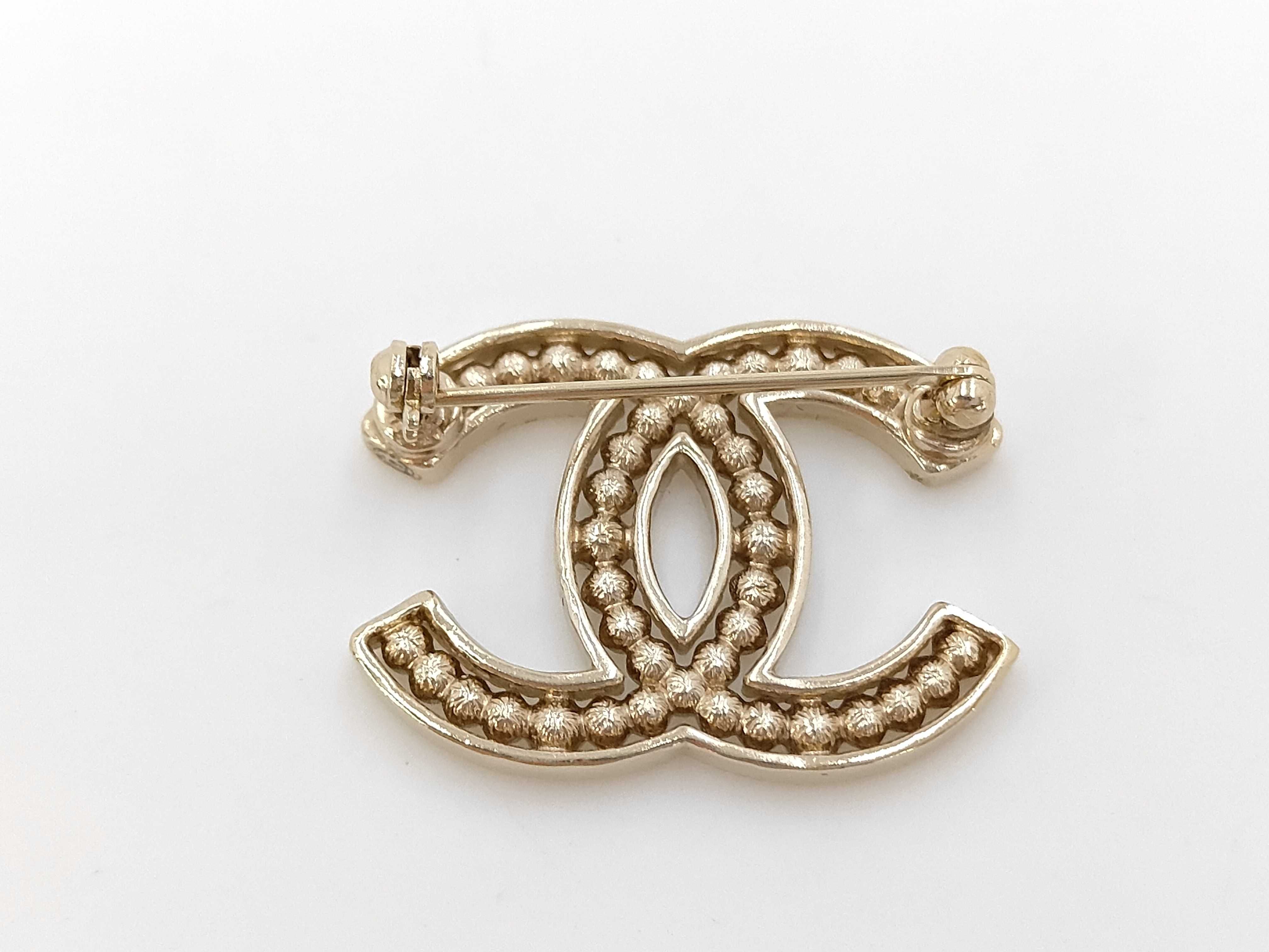 Coco Mark Brooch, Rhinestone and Faux Pearl Embellishment, Gold Color, B19S Brooch — view 2
