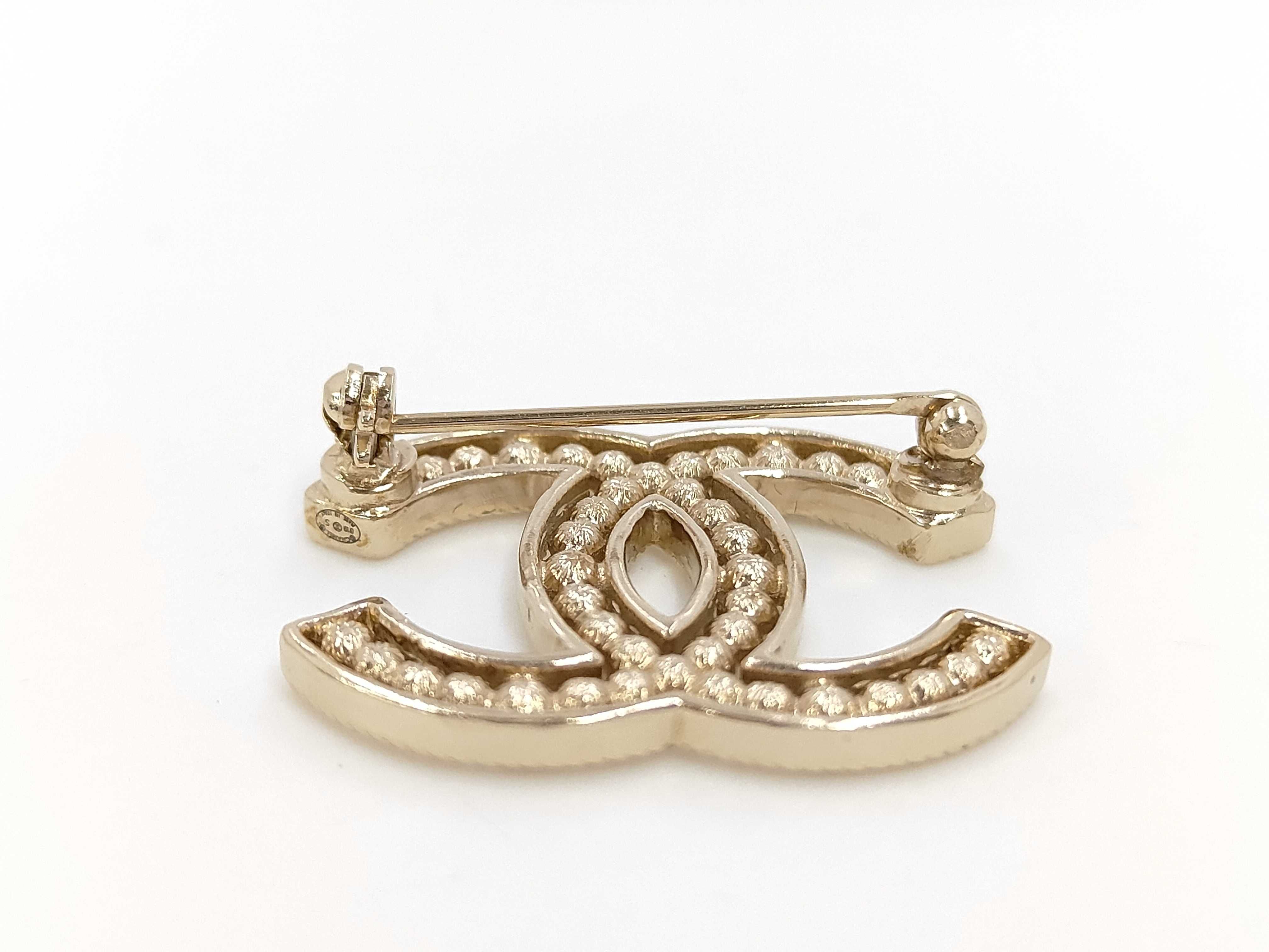 Coco Mark Brooch, Rhinestone and Faux Pearl Embellishment, Gold Color, B19S Brooch — view 3
