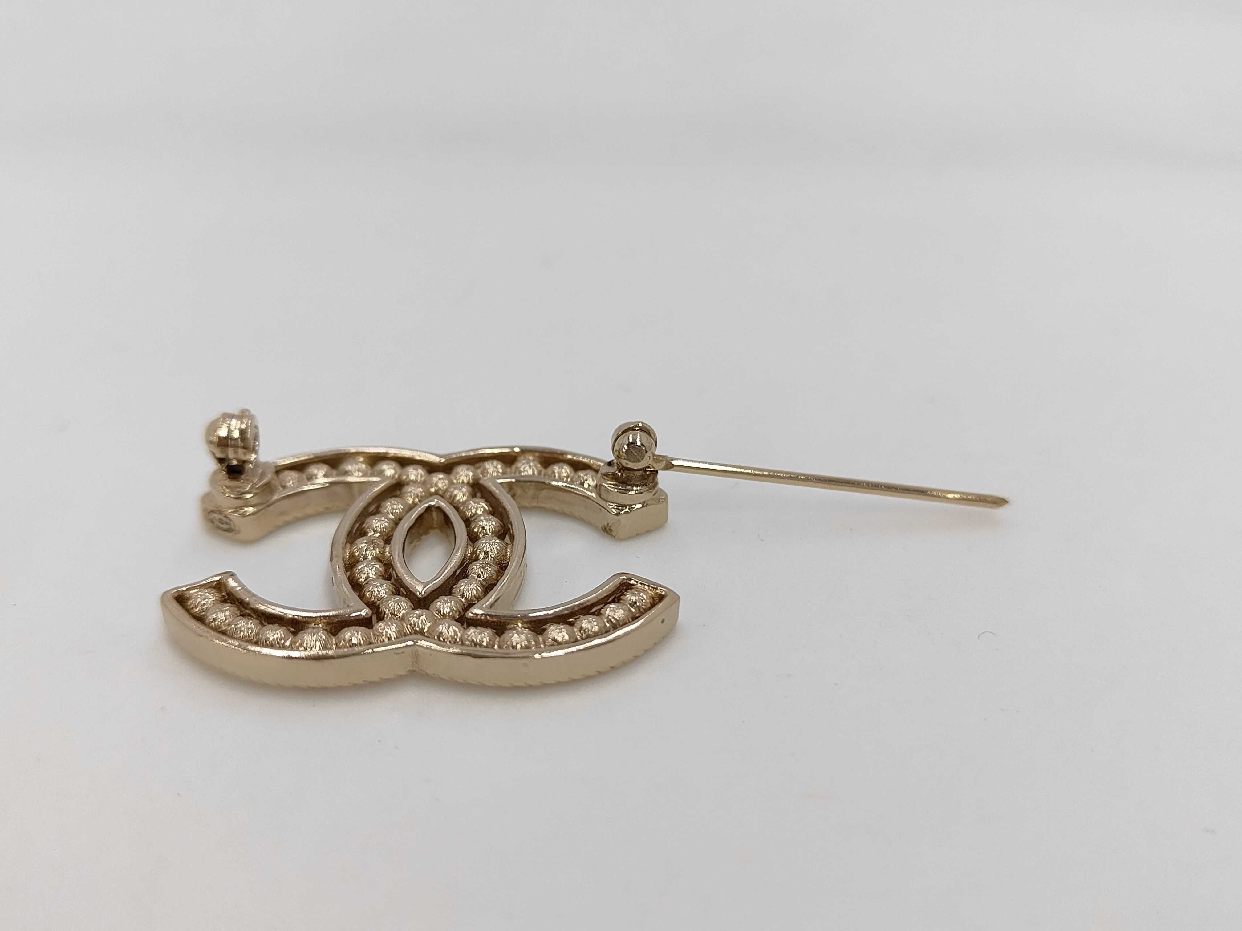 Coco Mark Brooch, Rhinestone and Faux Pearl Embellishment, Gold Color, B19S Brooch — view 5