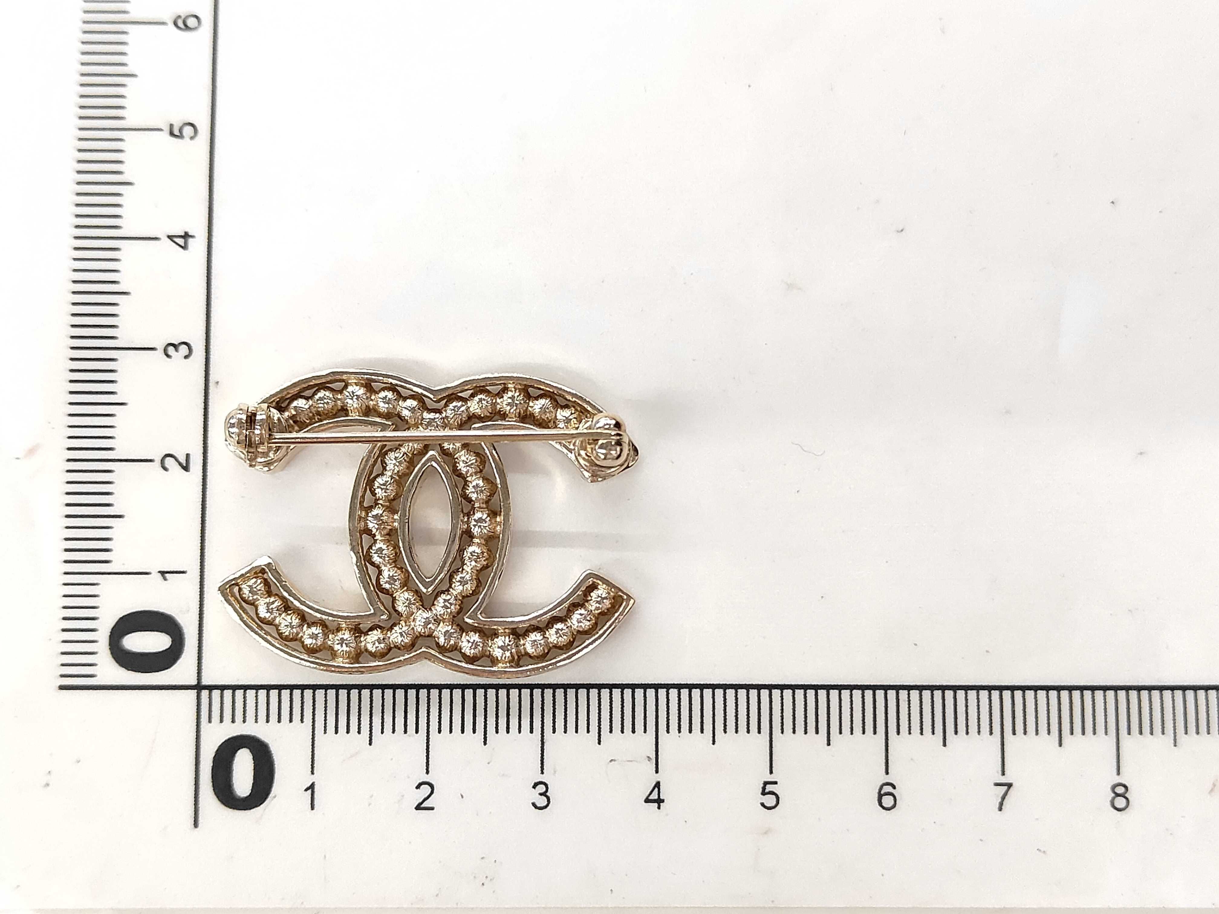 Coco Mark Brooch, Rhinestone and Faux Pearl Embellishment, Gold Color, B19S Brooch — view 6