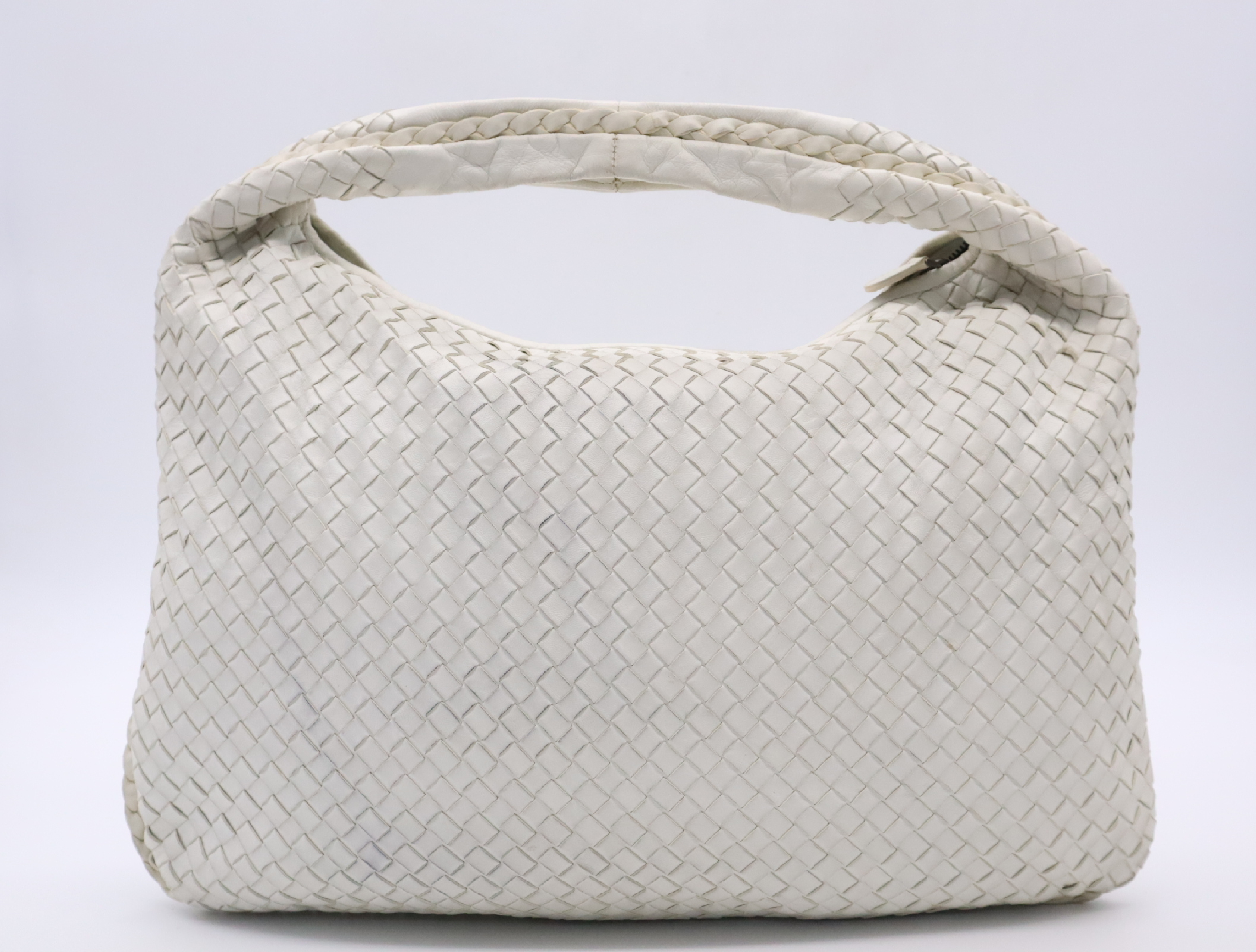 Leather Intrecciato Hobo Bag White Tote Bag — view 2
