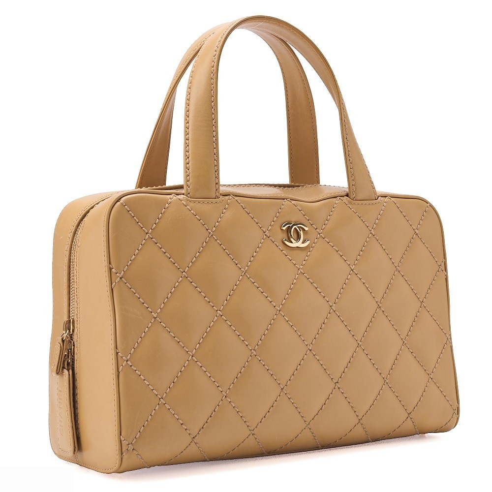 Calfskin Wild Stitch Hand Tote Bag, Beige — view 3