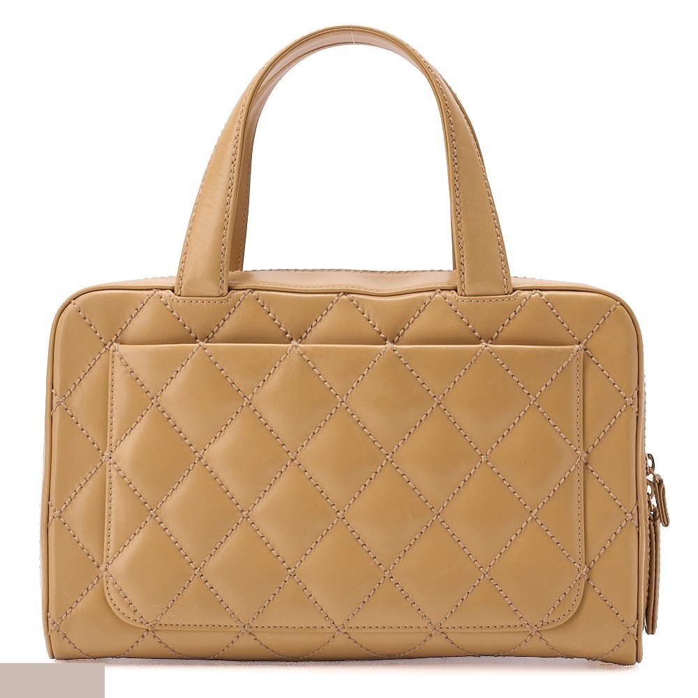 Calfskin Wild Stitch Hand Tote Bag, Beige — view 4
