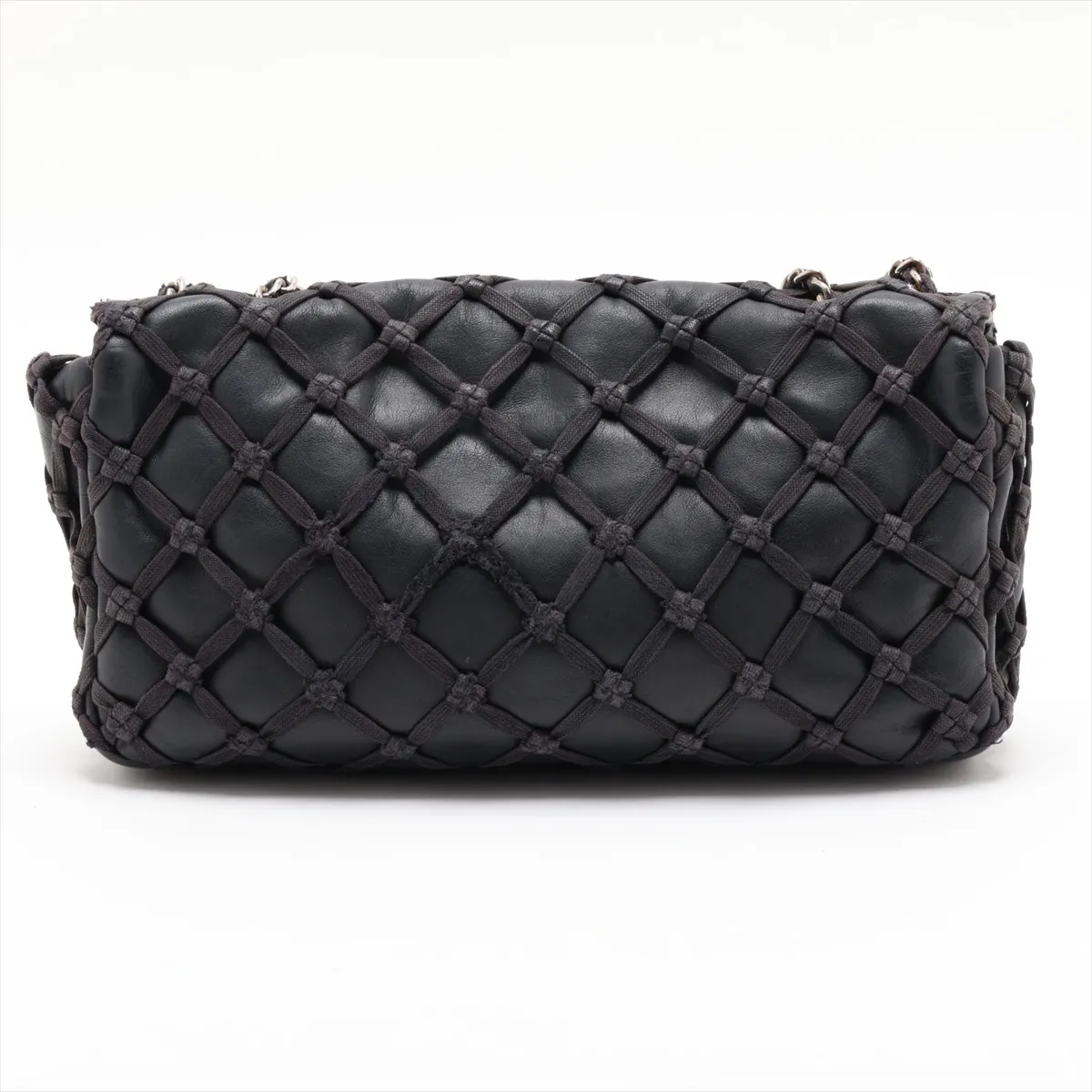 Matelassé Lambskin Single Flap Double Chain Bag, Black with Silver Hardware, Item No. 14163607 (Serial No. 14) — view 2