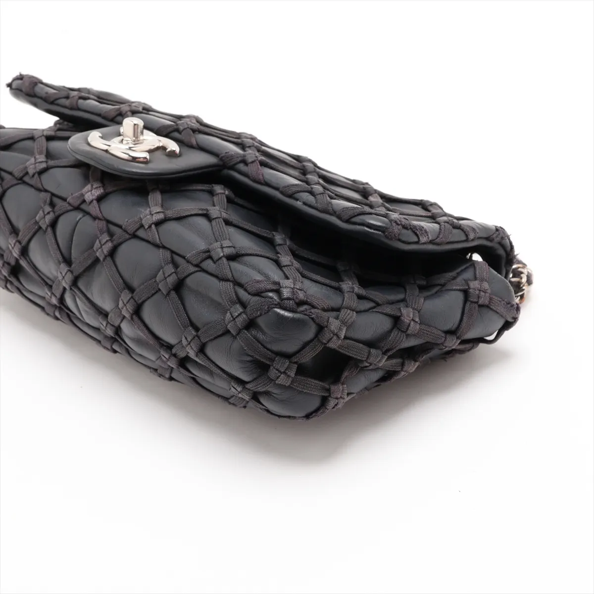 Matelassé Lambskin Single Flap Double Chain Bag, Black with Silver Hardware, Item No. 14163607 (Serial No. 14) — view 3