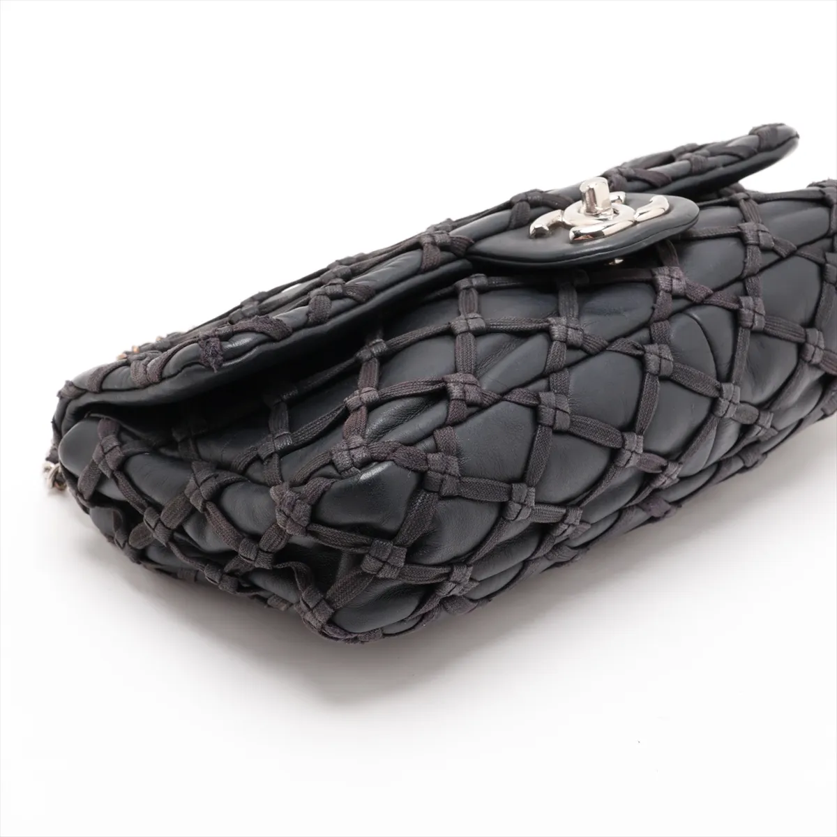 Matelassé Lambskin Single Flap Double Chain Bag, Black with Silver Hardware, Item No. 14163607 (Serial No. 14) — view 4